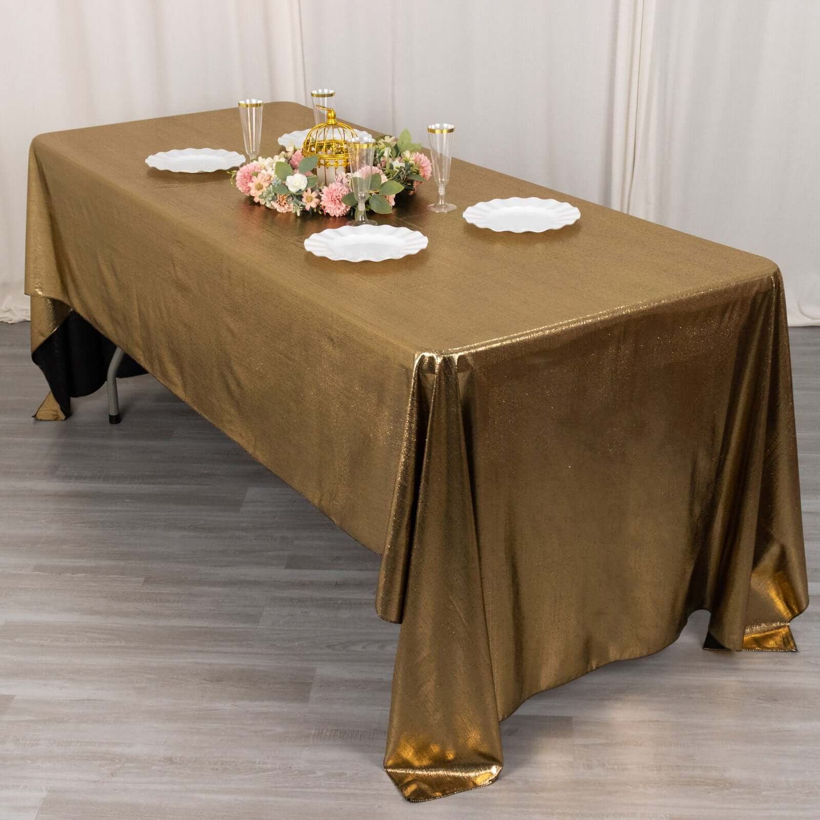 Sequin Dots Polyester 60x126 Rectangle Tablecloth Shimmering Antique Gold - Wrinkle Free & Sparkling Table Cover