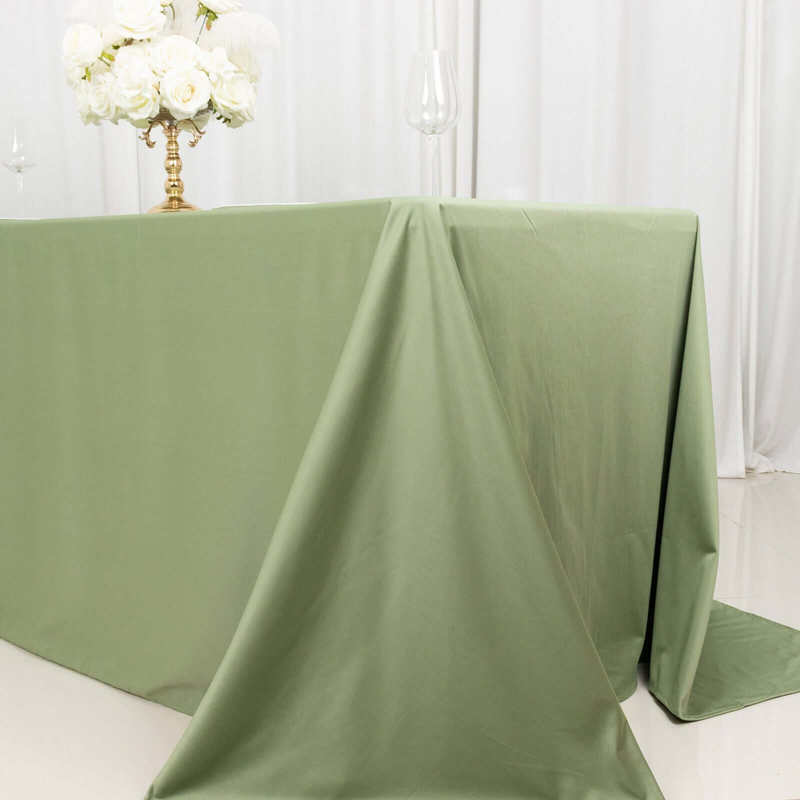 Premium Scuba Rectangular 90x132 Tablecloth Dusty Sage Green - Wrinkle Free, Stain Resistant & Seamless Table Cover