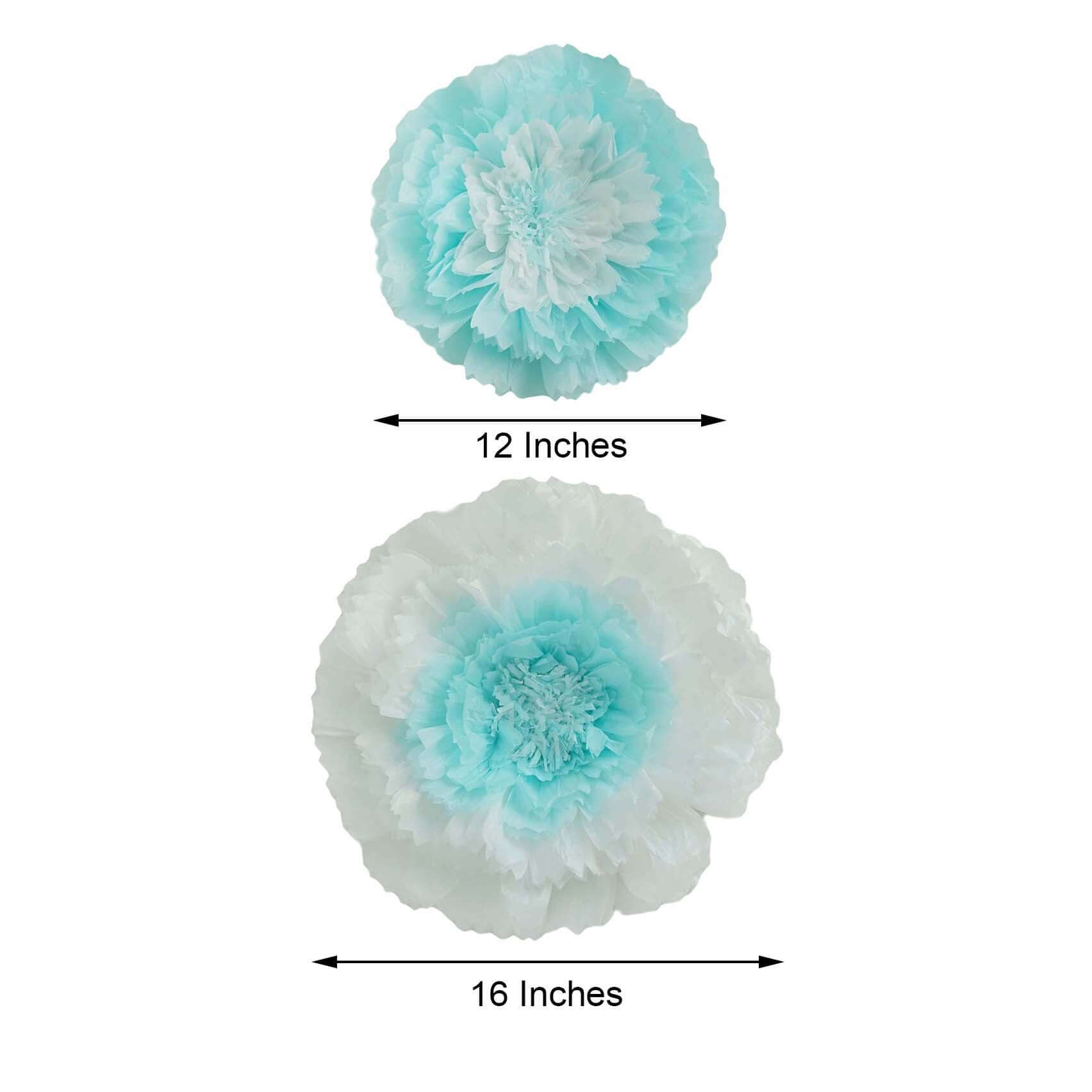 Set of 2 Light Blue Carnation 3D Wall Giant Tissue Paper Flowers - 12,16