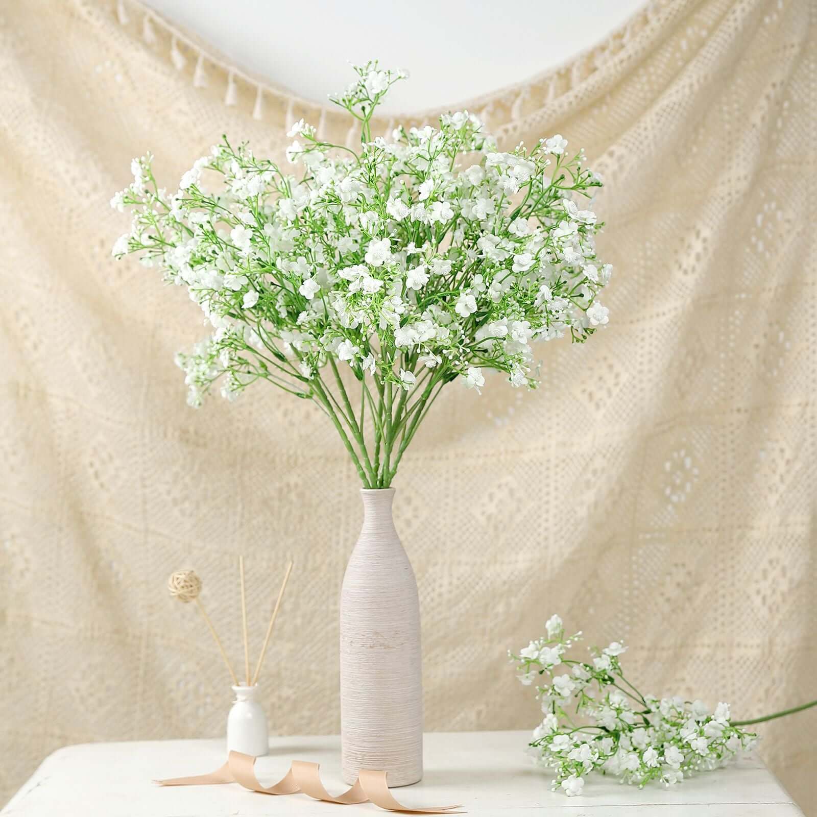 4 Stems 27 White Artificial Silk Babys Breath Gypsophila Flowers