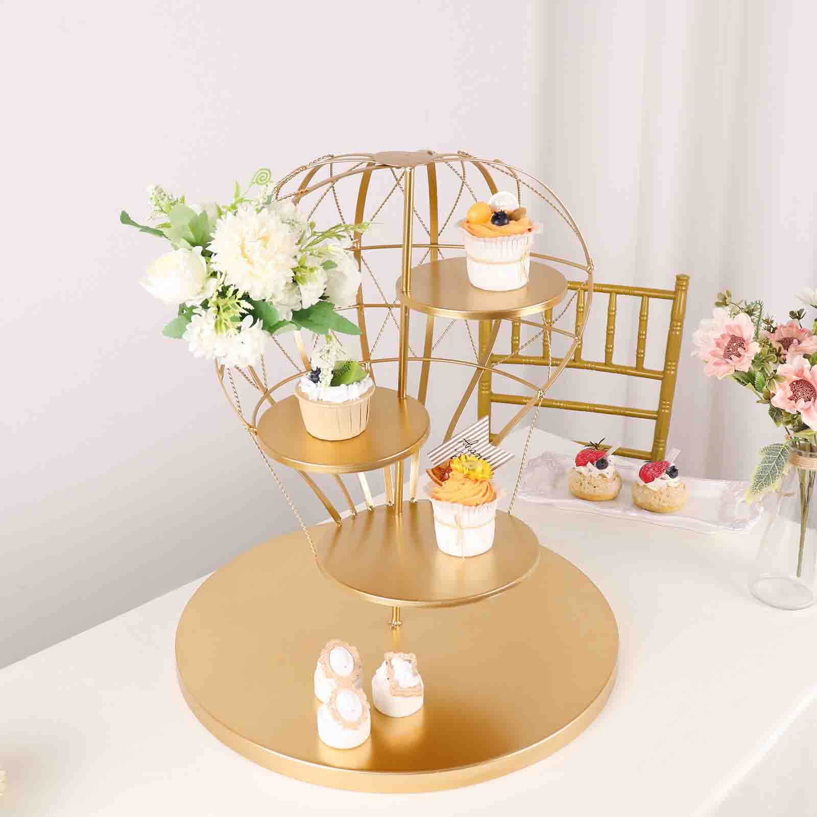 4-Tier Metal Cupcake Dessert Display Stand Gold Hot Air Balloon Design - Stylish Dessert Serving Tray Centerpiece Platter for Whimsical Carnival Inspired Events & Celebrations19