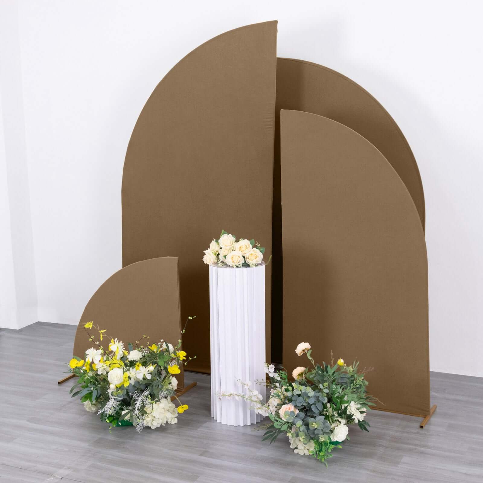 Set of 4 Matte Taupe Spandex Half Moon Chiara Backdrop Stand Covers, Custom Fitted Wedding Arch Covers - 2.5ft,5ft,6ft,7ft