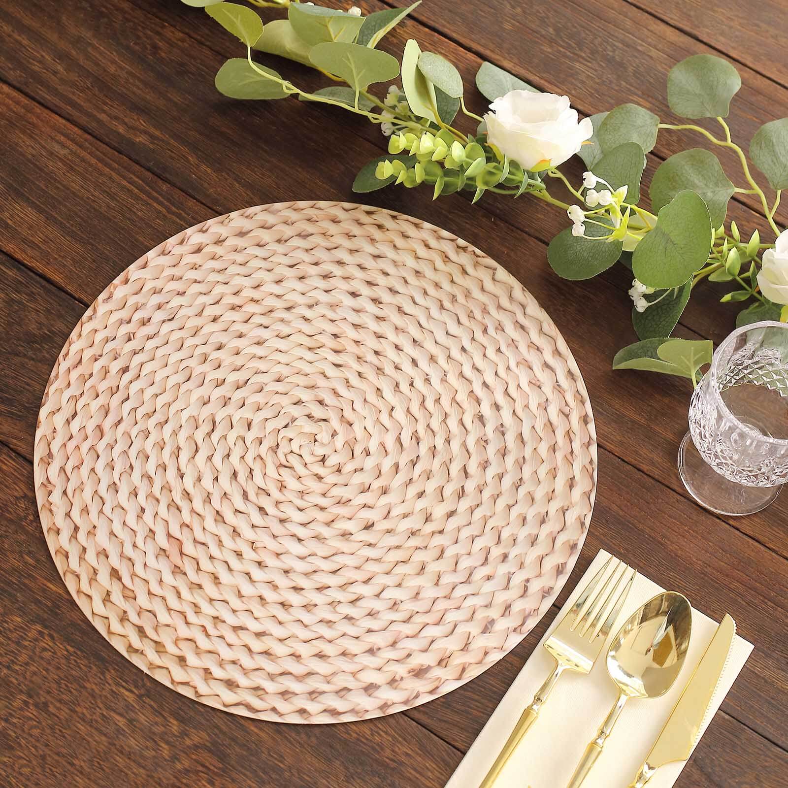 6-Pack Disposable Table Placemats in Wheat with Woven Rattan Print - 700GSM Cardboard Placemats for Rustic Themes & Outdoor Events 13