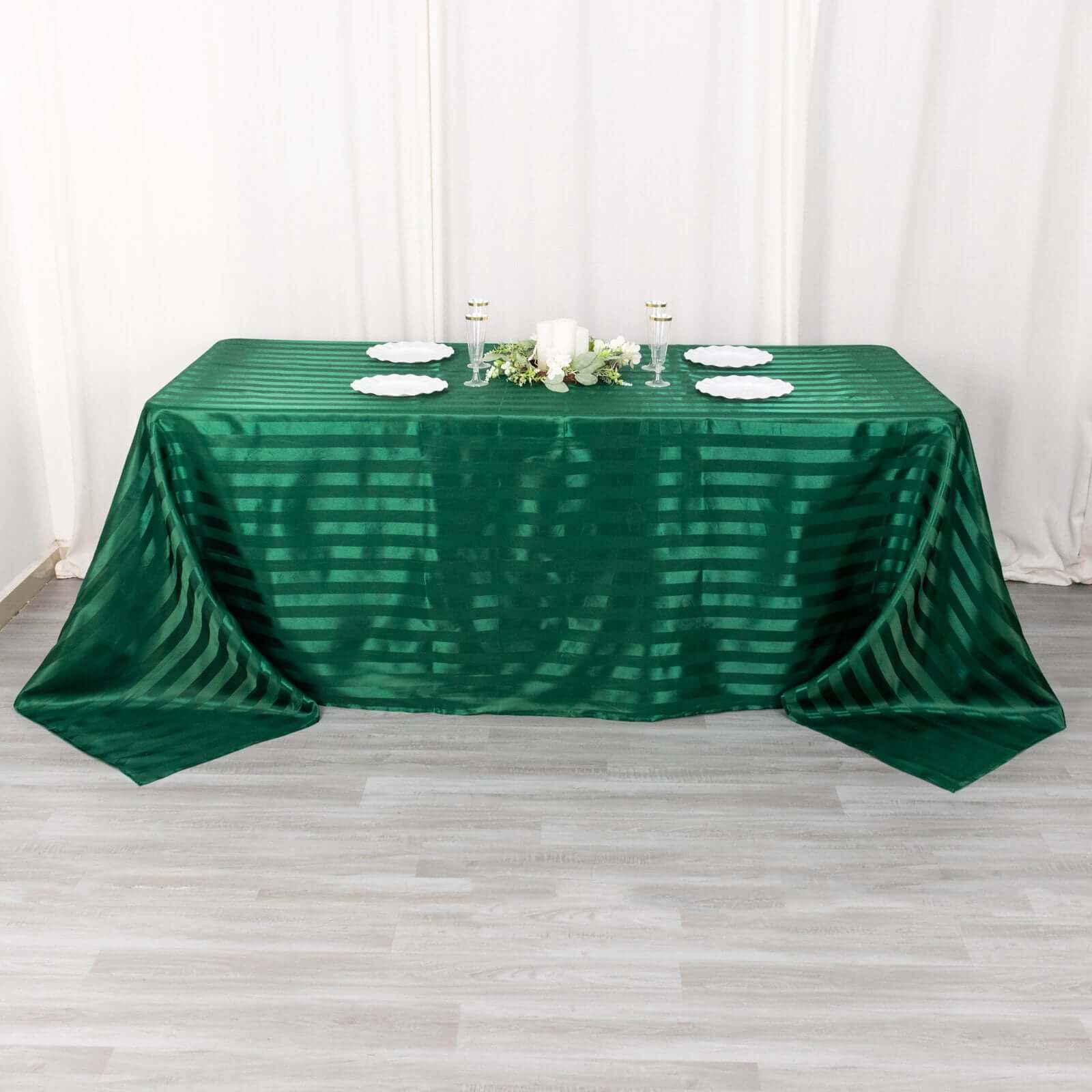 Satin Striped 90x132 Rectangular Tablecloth Hunter Emerald Green Satin Stripe - Seamless Silky Smooth Table Cover