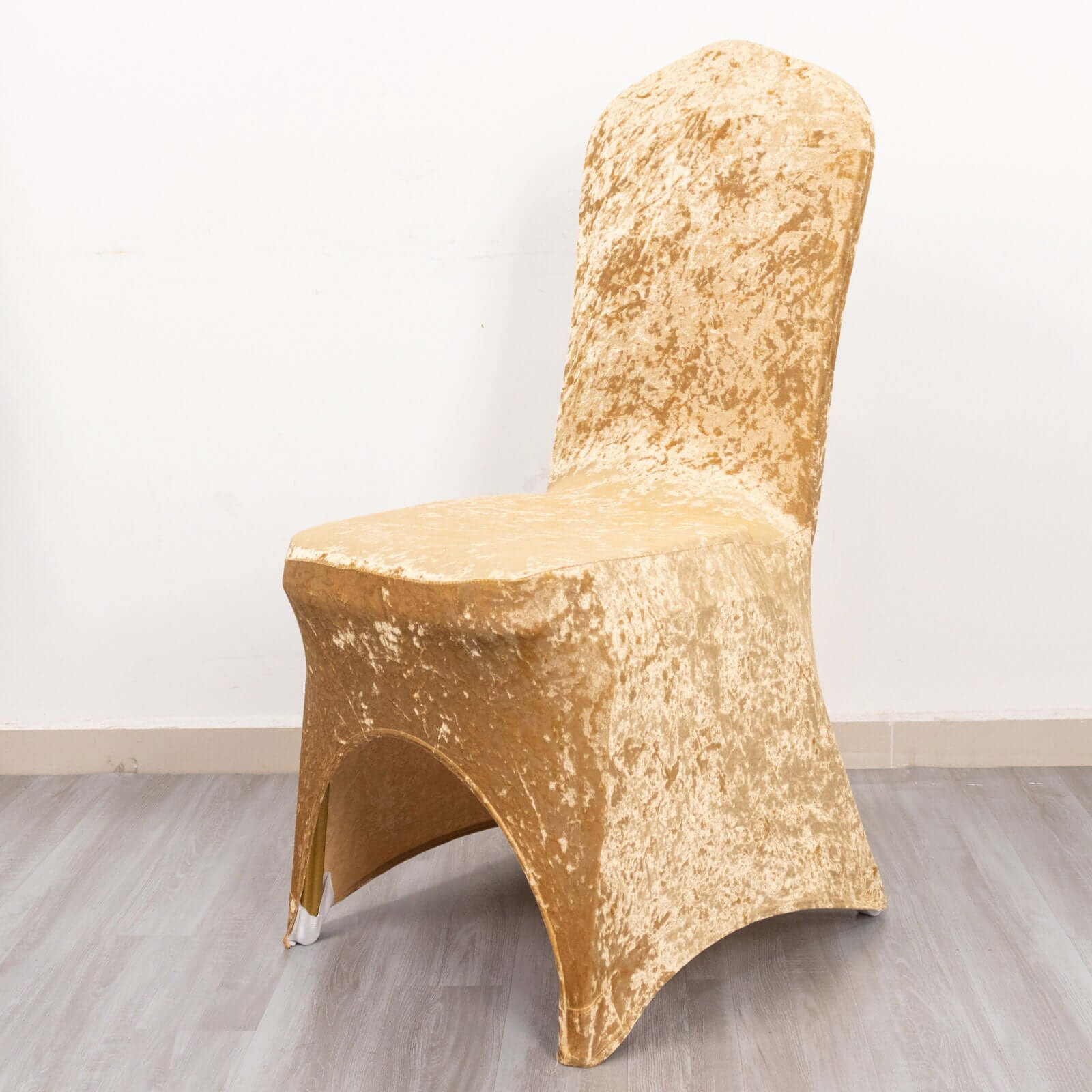 Crushed Velvet Spandex Banquet Chair Cover Fitted Slipcover Champagne - Stretch 190GSM Slipcover with Foot Pockets