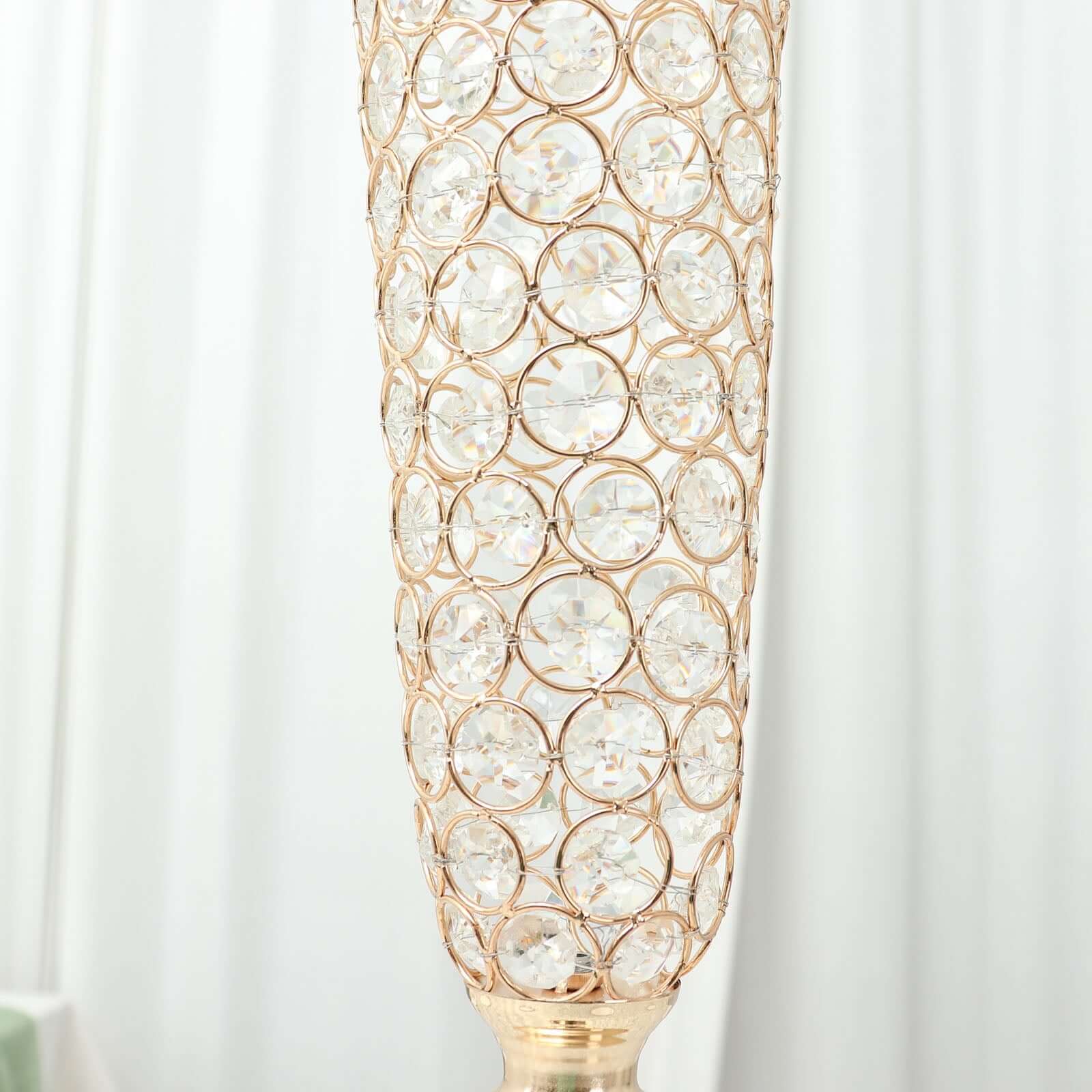 2-Pack Crystal Beaded Trumpet Vase Set Gold - Table Centerpiece for Grand Occasions 40