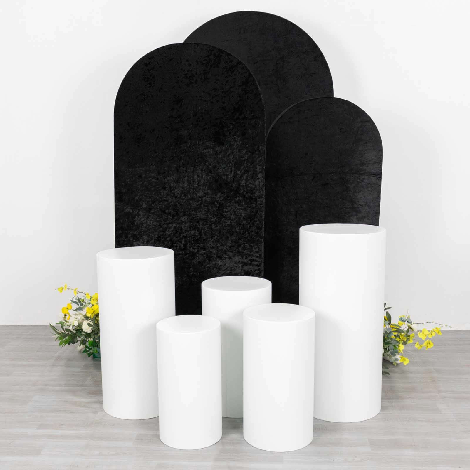 Set of 3 Black Crushed Velvet Chiara Backdrop Stand Covers For Round Top Wedding Arches - 5ft, 6ft, 7ft