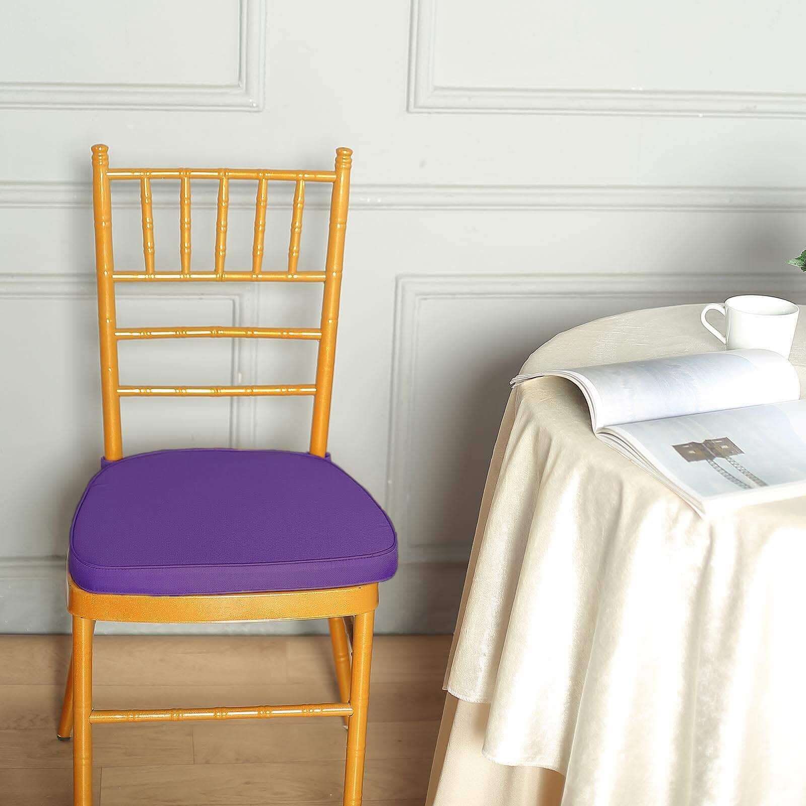 Chiavari Chair Cushion with 1.5 Thick Memory Foam and Ties Purple - Stylish Removable Cover for Comfort