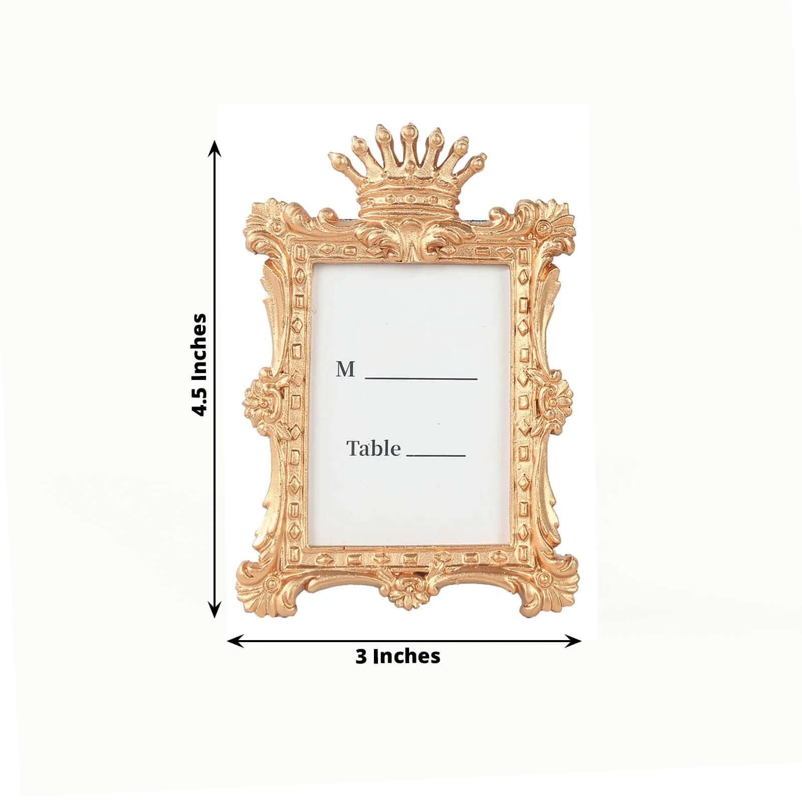 4-Pack Picture Frames Gold Resin Vintage Crown Design Rectangle - Mini Photo Frame Wedding Place Card Holders & Party Favors 4.5x3