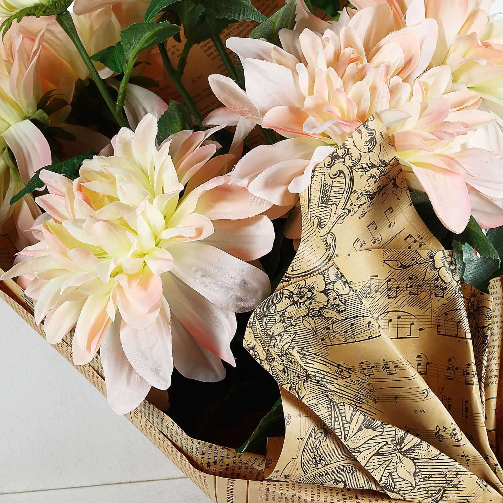 30 Tall Blush Cream Artificial Dahlia Silk Flower Stems, Faux Floral Spray