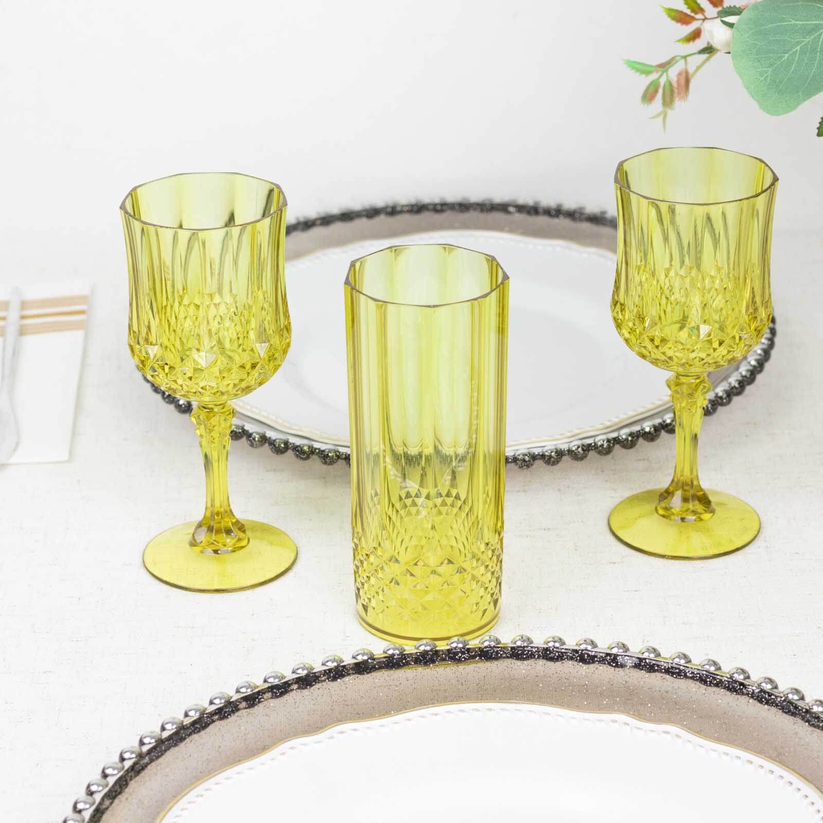 6-Pack Plastic Cocktail Goblets Green Transparent Crystal Cut - Shatterproof Drinkware 8oz