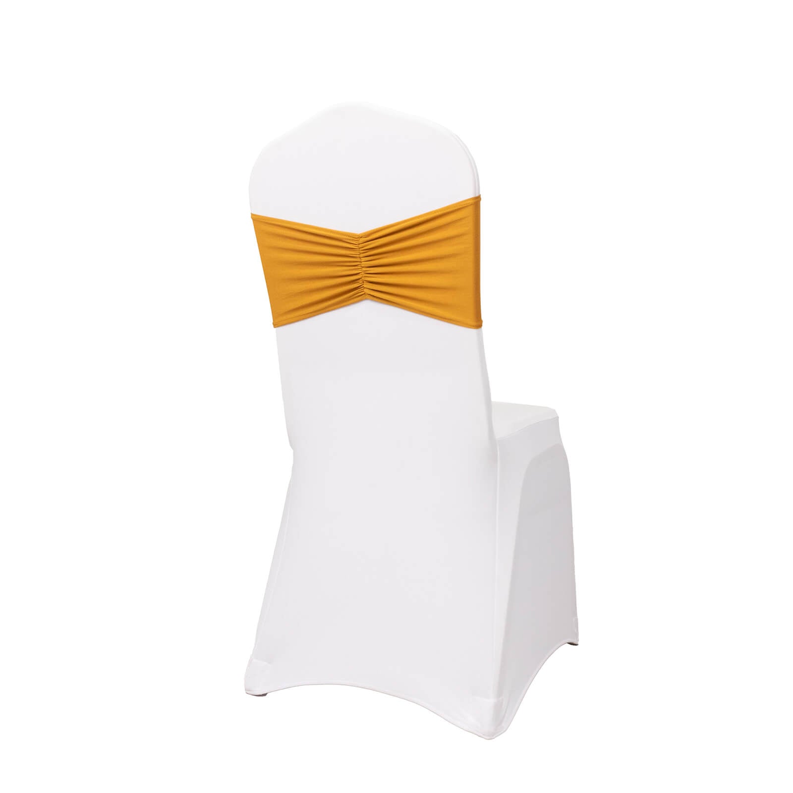 5 Pack Spandex Chair Sashes Gold Ruffled Style - Wide Easy to Use Stretch Chair Bands for Classy Wedding and Event Decor 8x13