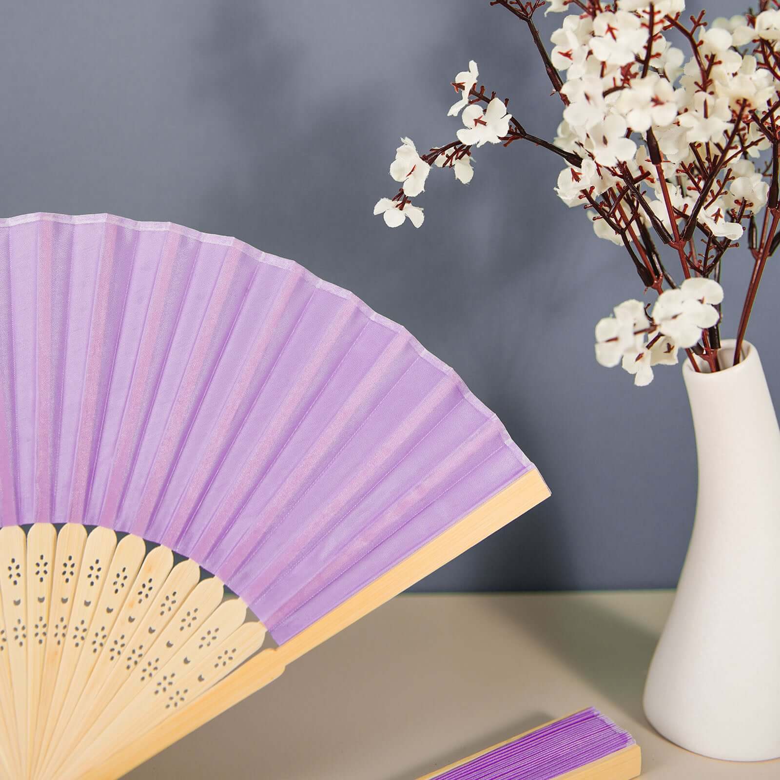 5 Pack Lavender Lilac Asian Silk Folding Fans Party Favors, Oriental Folding Fan Favors