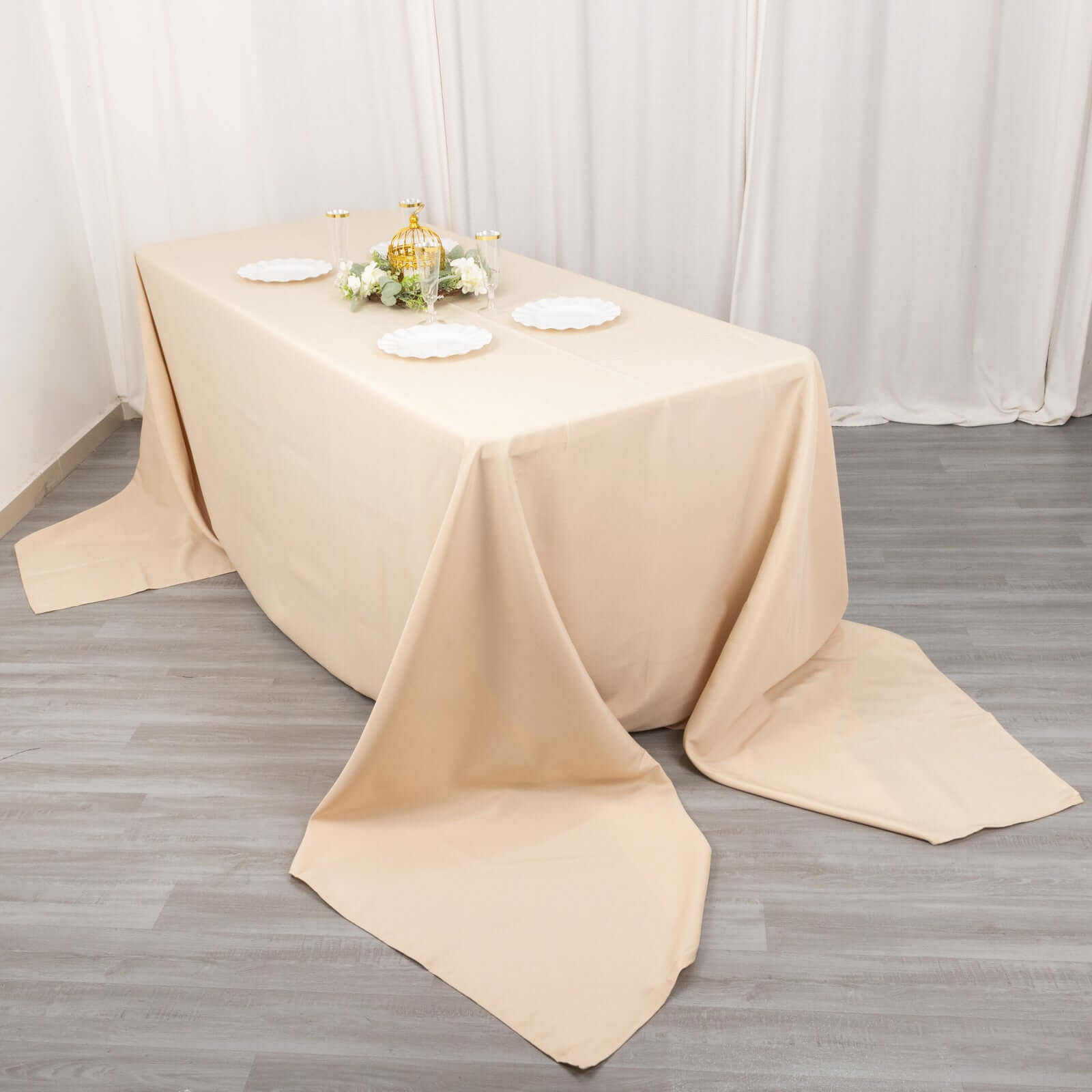 Premium Polyester 90x156 Rectangle Tablecloth Beige - Seamless 220GSM Stain-Resistant Table Cover