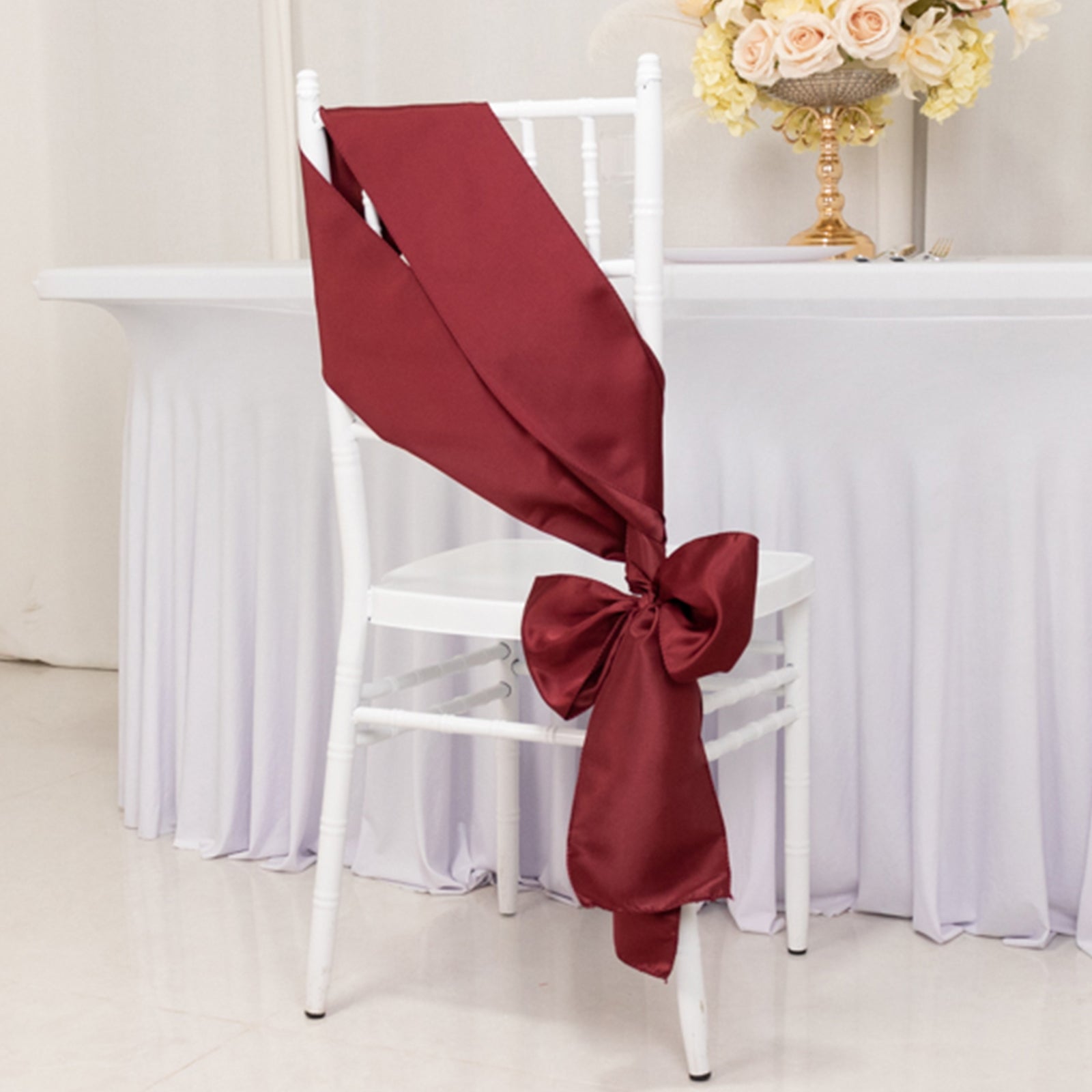 5 Pack Lamour Satin 6x106 Chair Sashes Burgundy - Stylish Reusable Decorative Bows