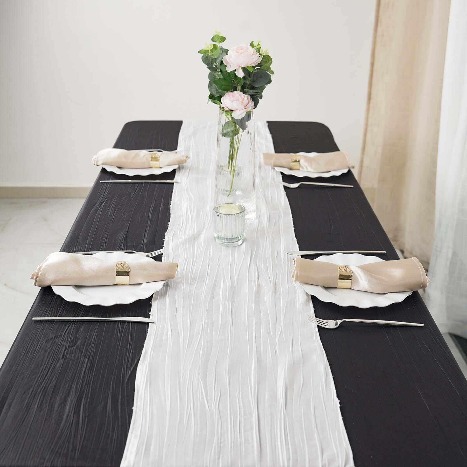 Taffeta 12x108 Table Runner White - Accordion Crinkle Design for Modern Gatherings