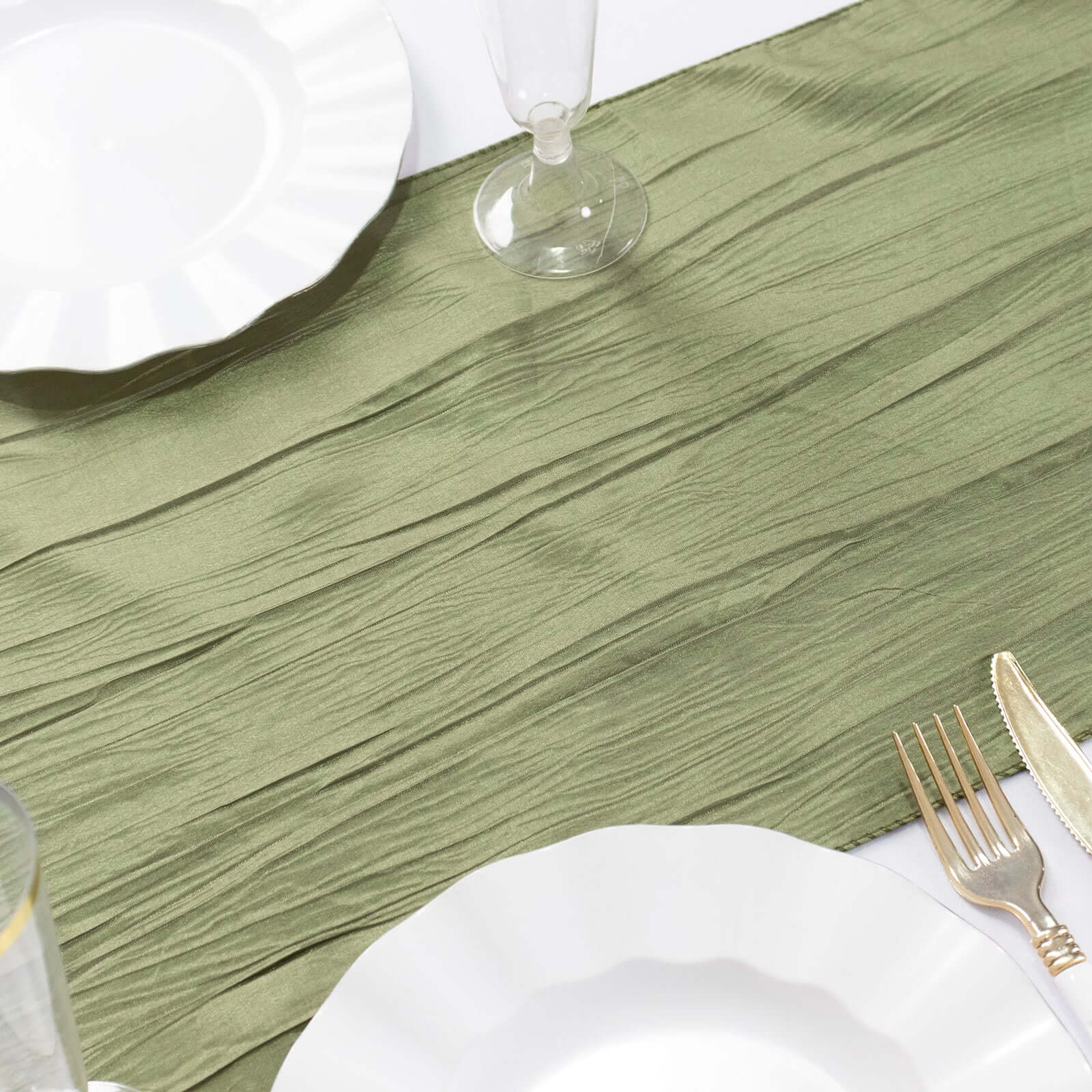 Taffeta 12x108 Table Runner Dusty Sage Green - Accordion Crinkle Design