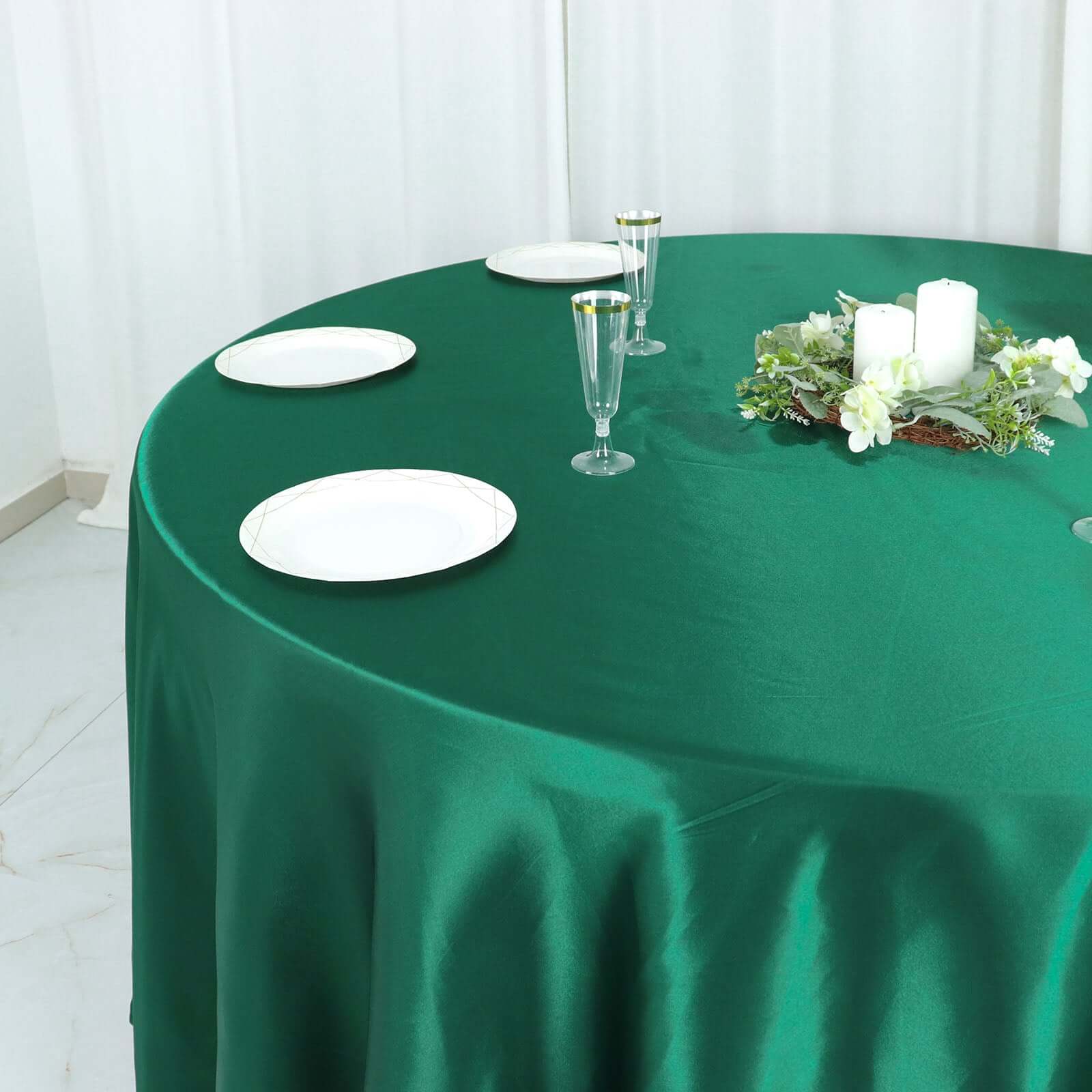 Satin 108 Round Tablecloth Hunter Emerald Green - Smooth and Lustrous Table Cover