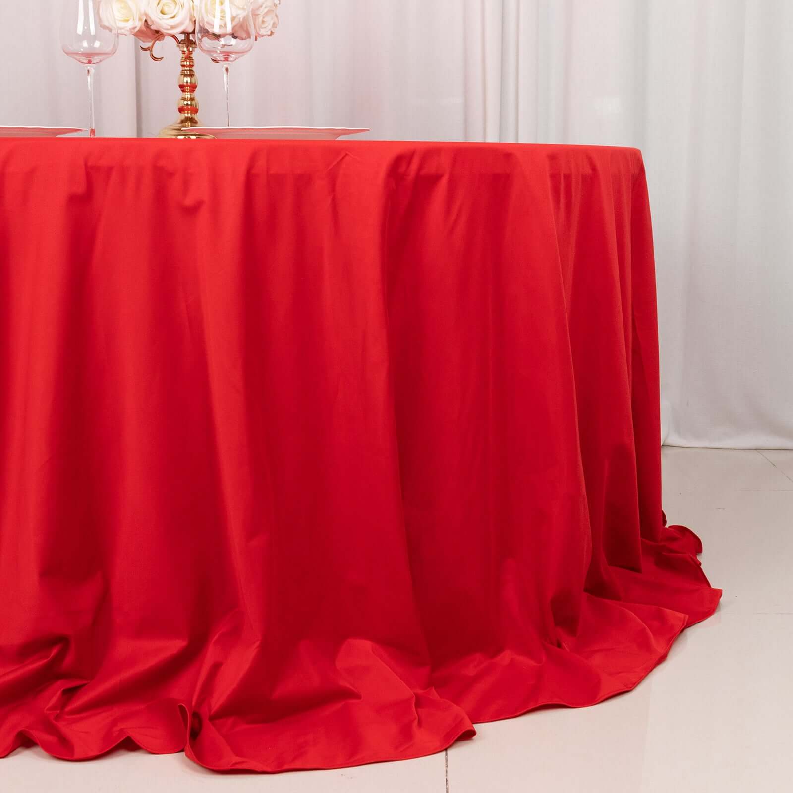 Premium Scuba Round 132 Tablecloth Red - Wrinkle Free & Stain Resistant Seamless Table Cover