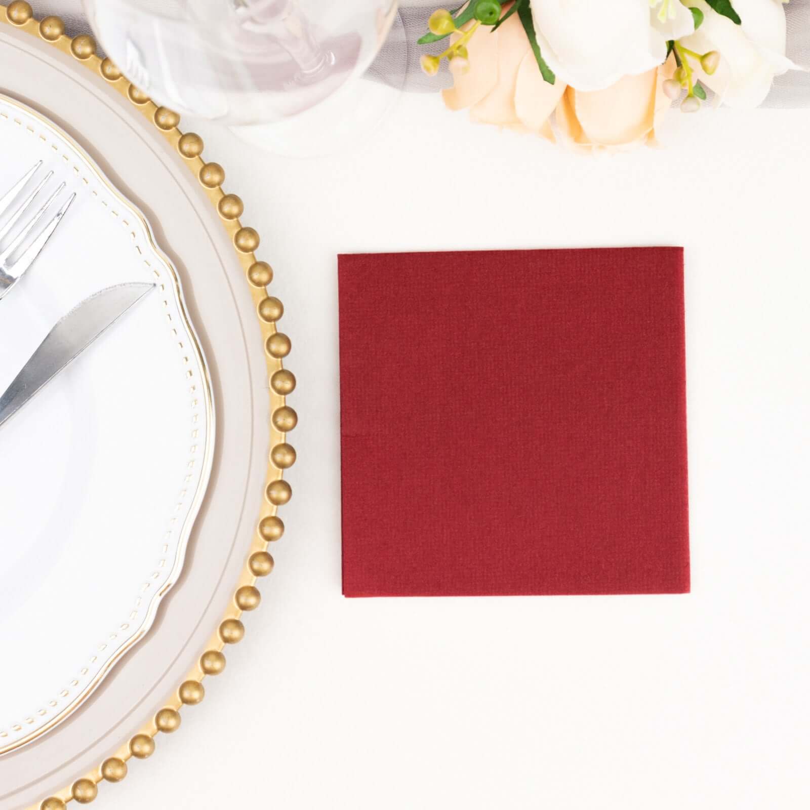 20-Pack Paper Linen-Like Cocktail Napkins Burgundy - Disposable 5x5 Airlaid Soft Napkins