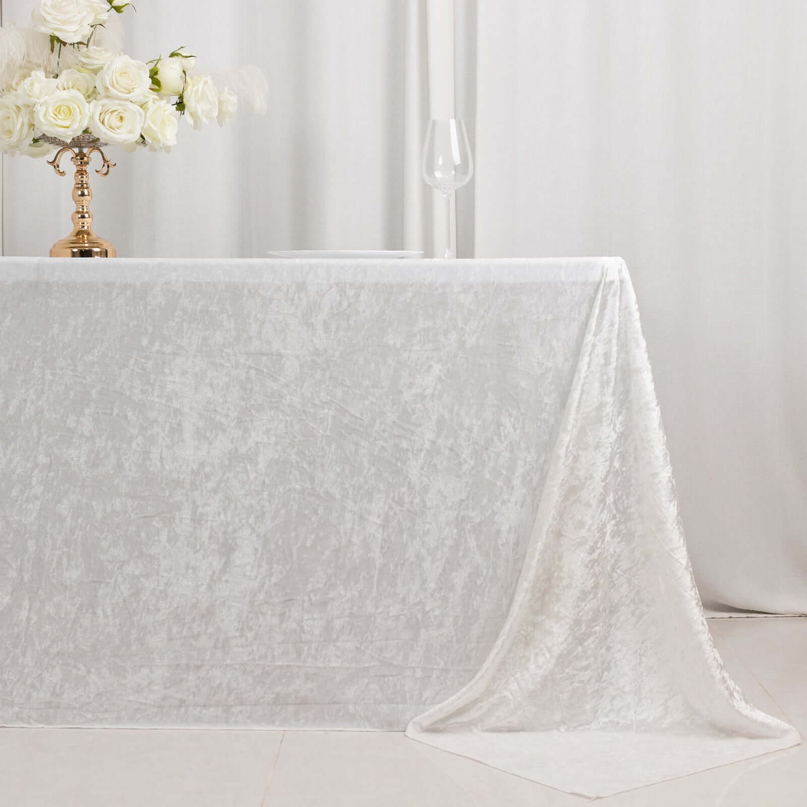 Premium Crushed Velvet 90x132 Rectangle Tablecloth White - Reusable Soft & Graceful Seamless Table Cover