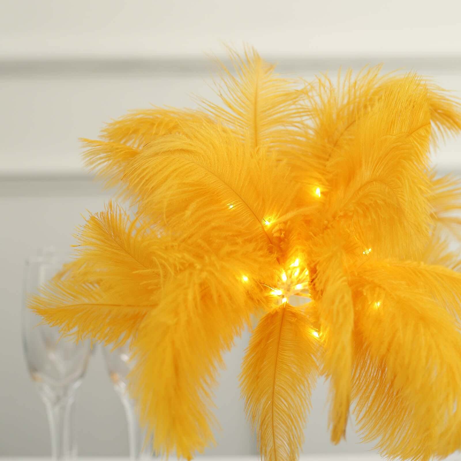 Table Lamp Ostrich Feather Design Gold LED Battery Operated - Cordless Wedding Centerpiece 15