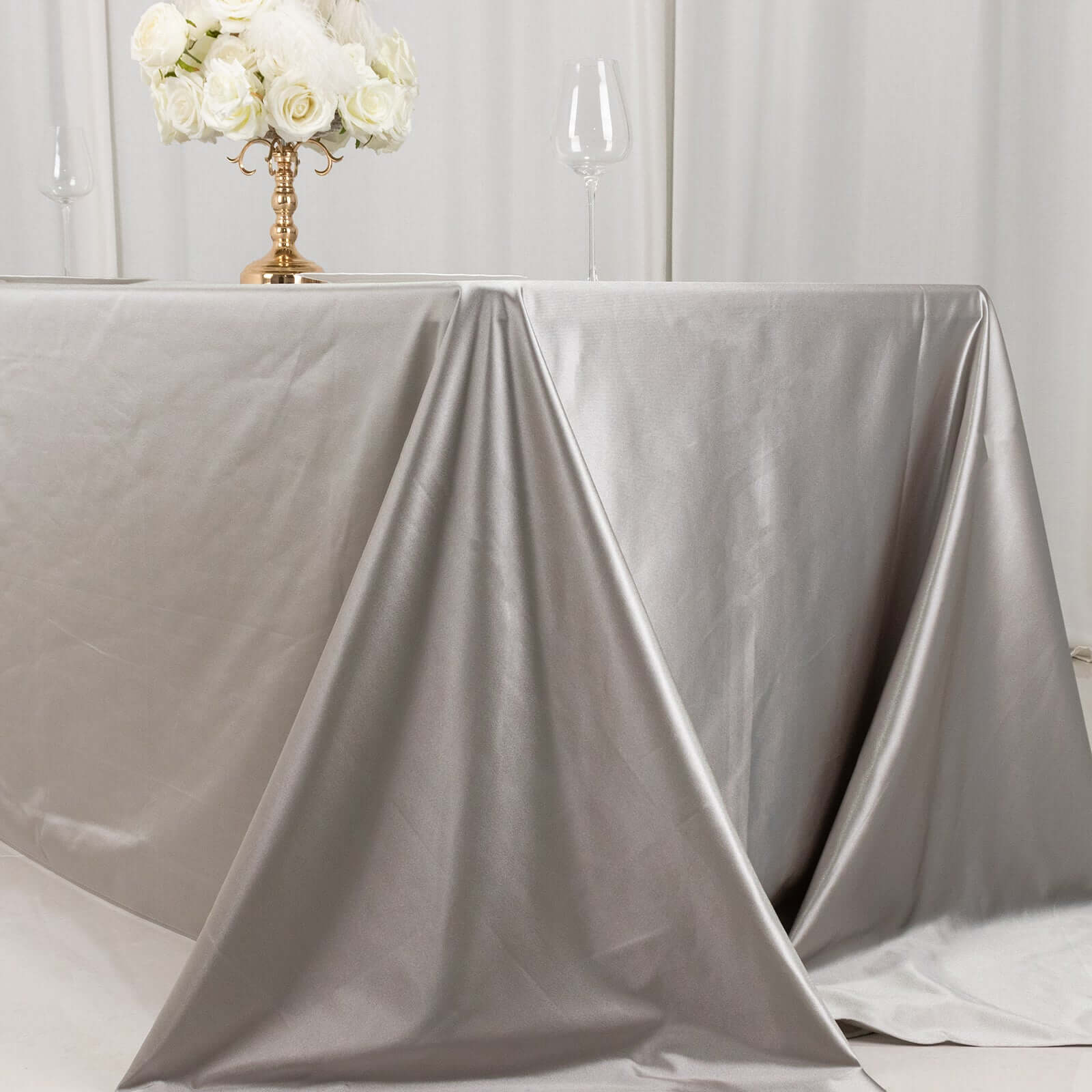 Premium Scuba Rectangular 90x156 Tablecloth Shimmering Silver - Wrinkle Free & Stain Resistant Seamless Table Cover