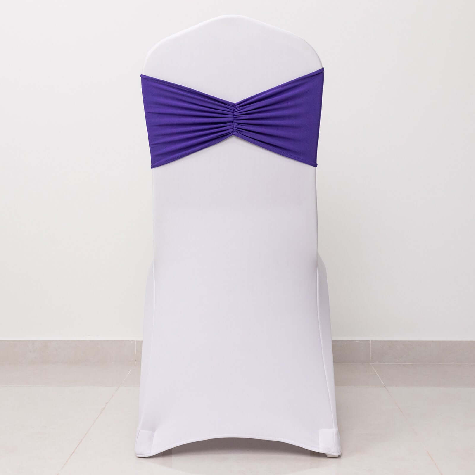 5 Pack Spandex Chair Sashes Purple Ruffled Style - Wide Easy to Use Stretch Chair Bands 8x13