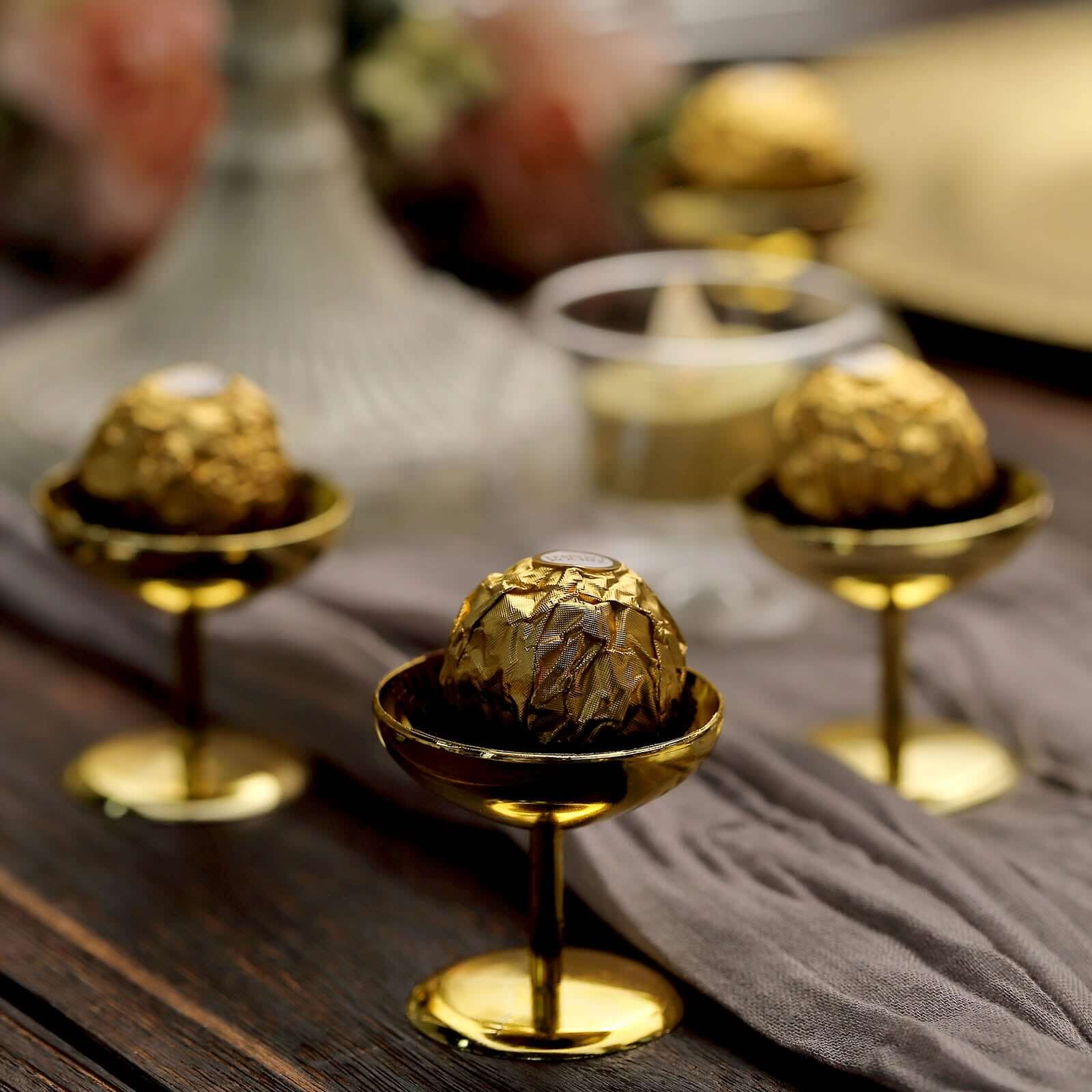 12-Pack Plastic Dessert Cup Candy Dishes Gold - Decorative Mini Pedestal Stands for Treats 2