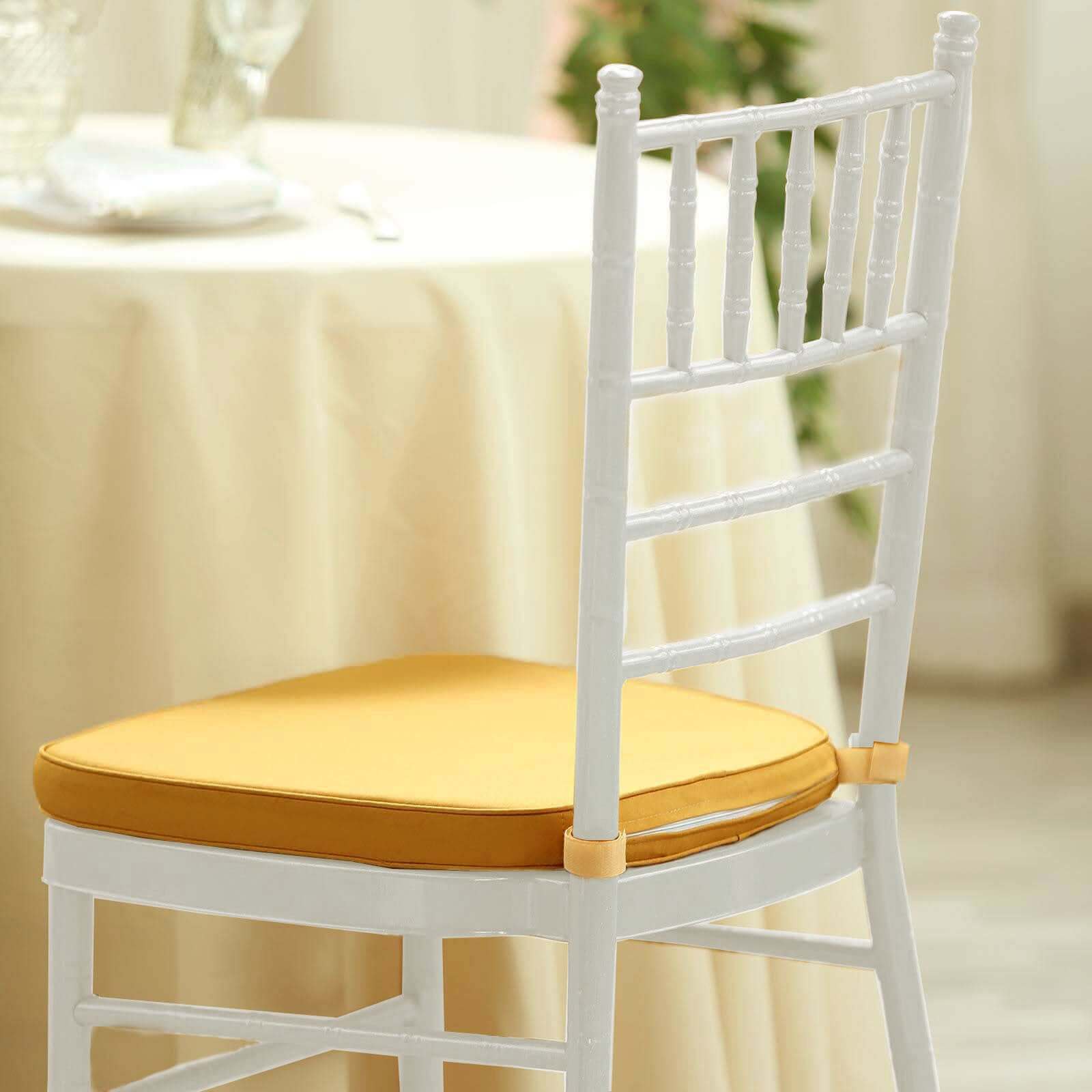 Chiavari Chair Cushion with 1.5 Thick Memory Foam and Ties Gold - Stylish Removable Cover for Comfort