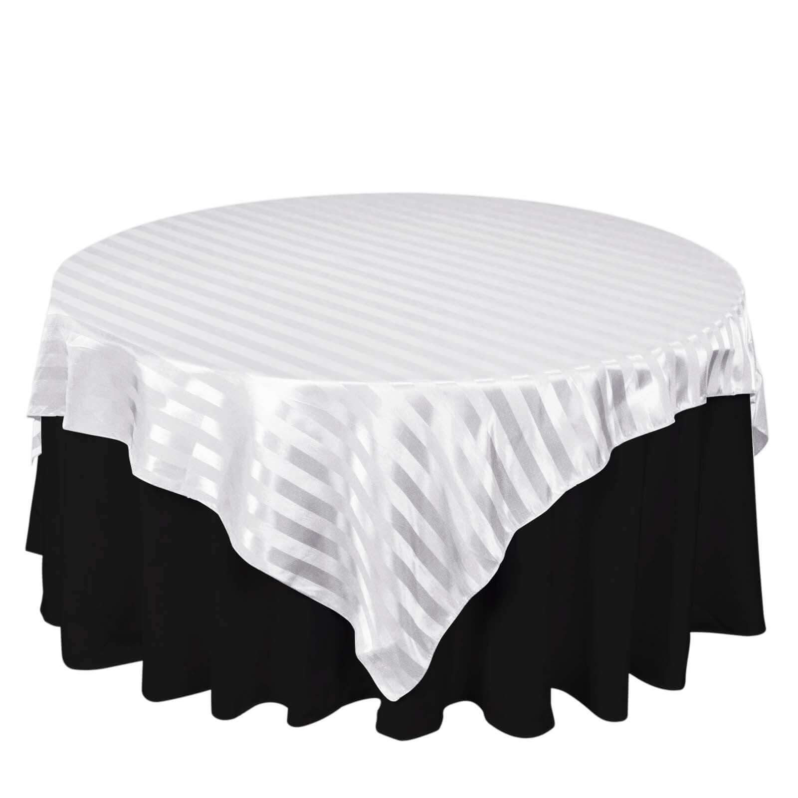 Satin 72x72 Table Overlay Square Tablecloth White - Stripe Design for Stylish Celebrations