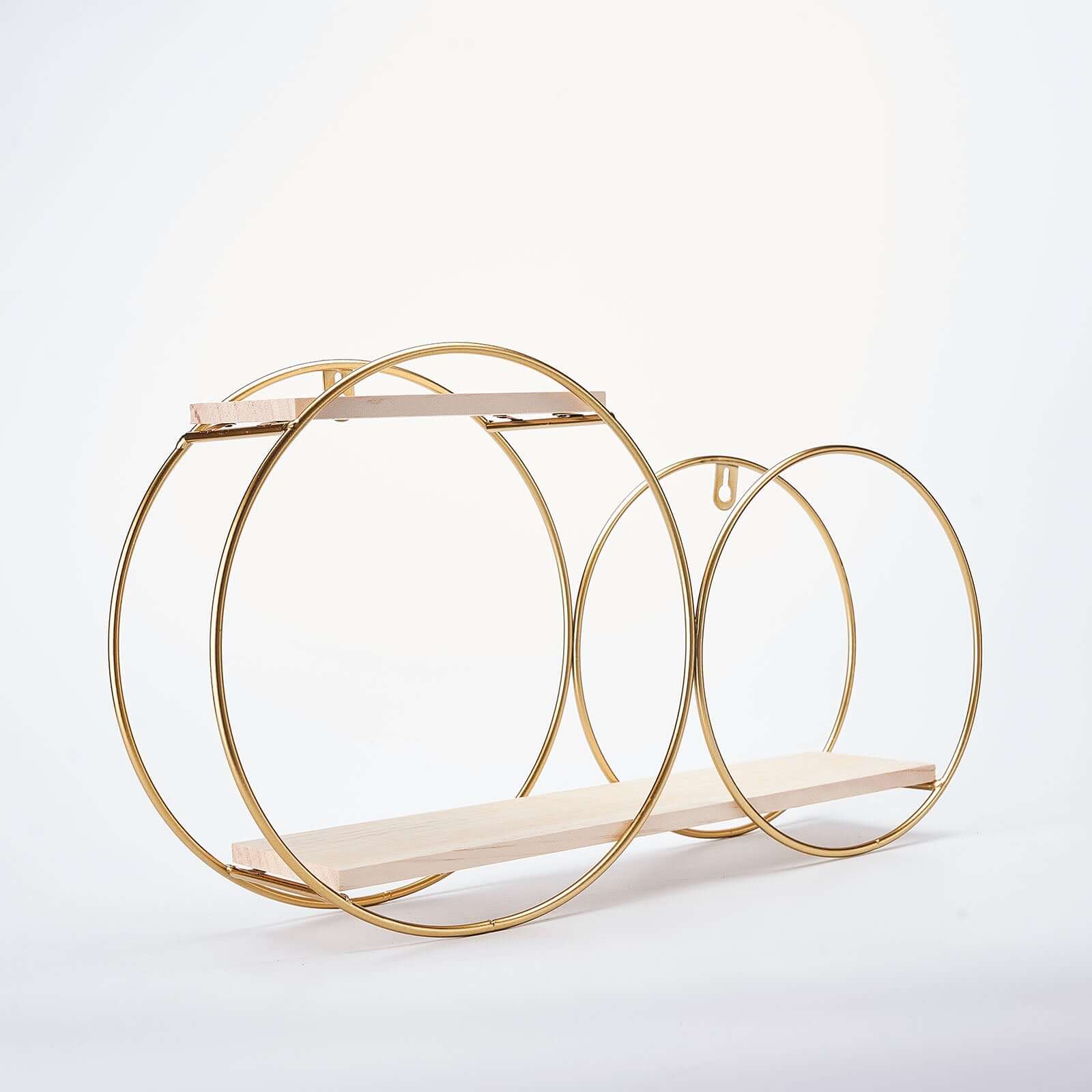 10x18 2-Tier Round Floating Shelf, Dessert Display Stand, Hanging Wall Shelf Gold With Double Hoop Design