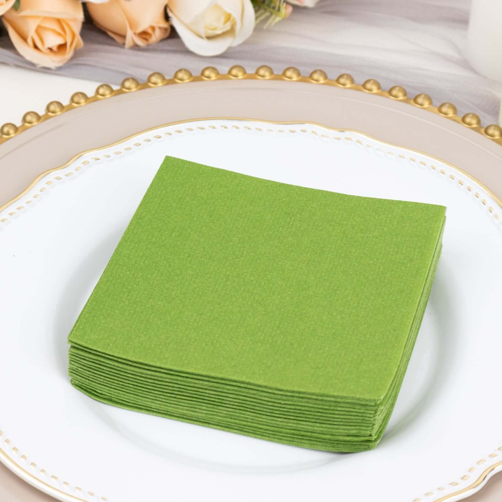 20-Pack Paper Linen-Like Cocktail Napkins Olive Green - Disposable 5x5 Airlaid Soft Napkins