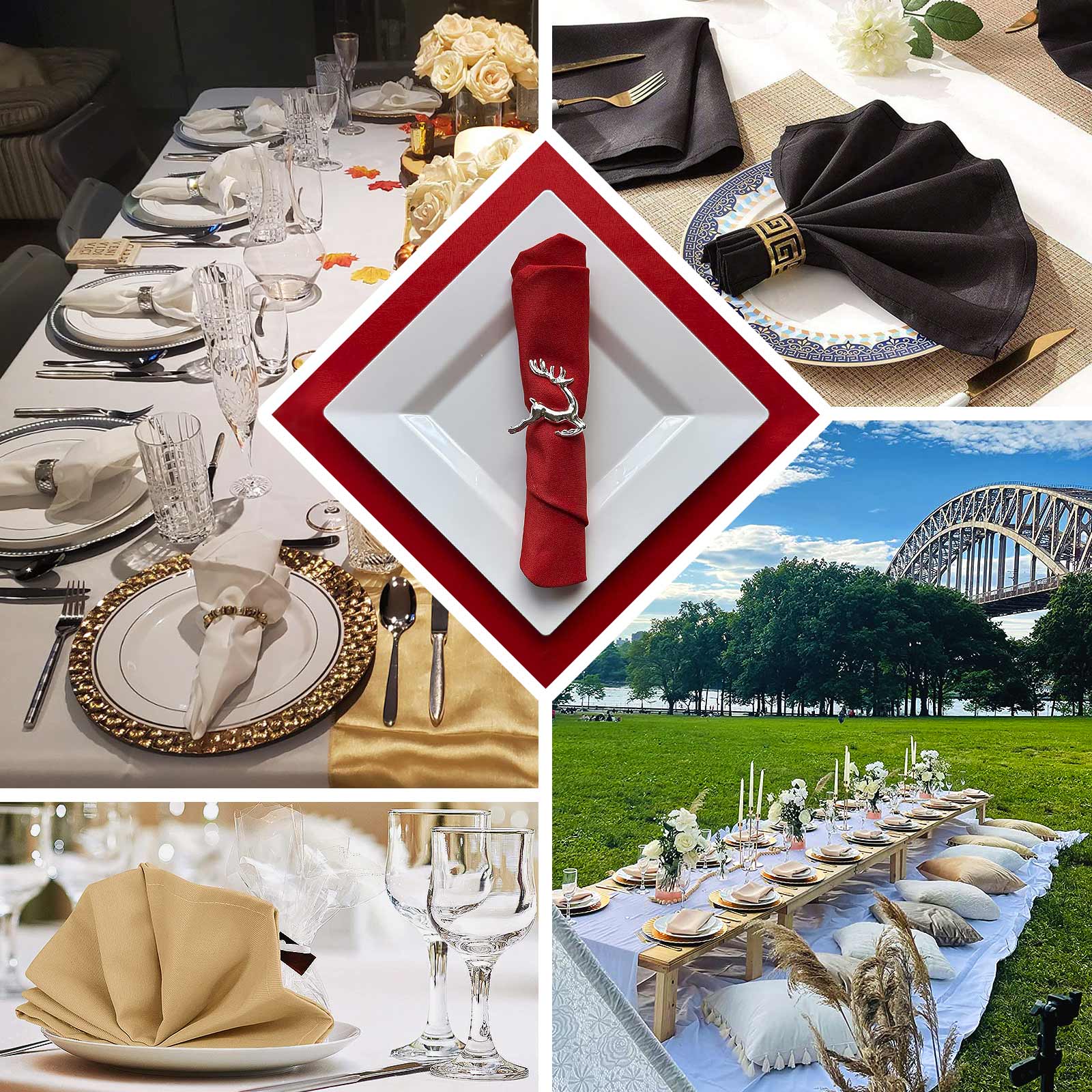 5 Pack Premium Scuba 20x20 Napkins Black - Durable & Reusable Dinner Napkins for a Polished Tablescape