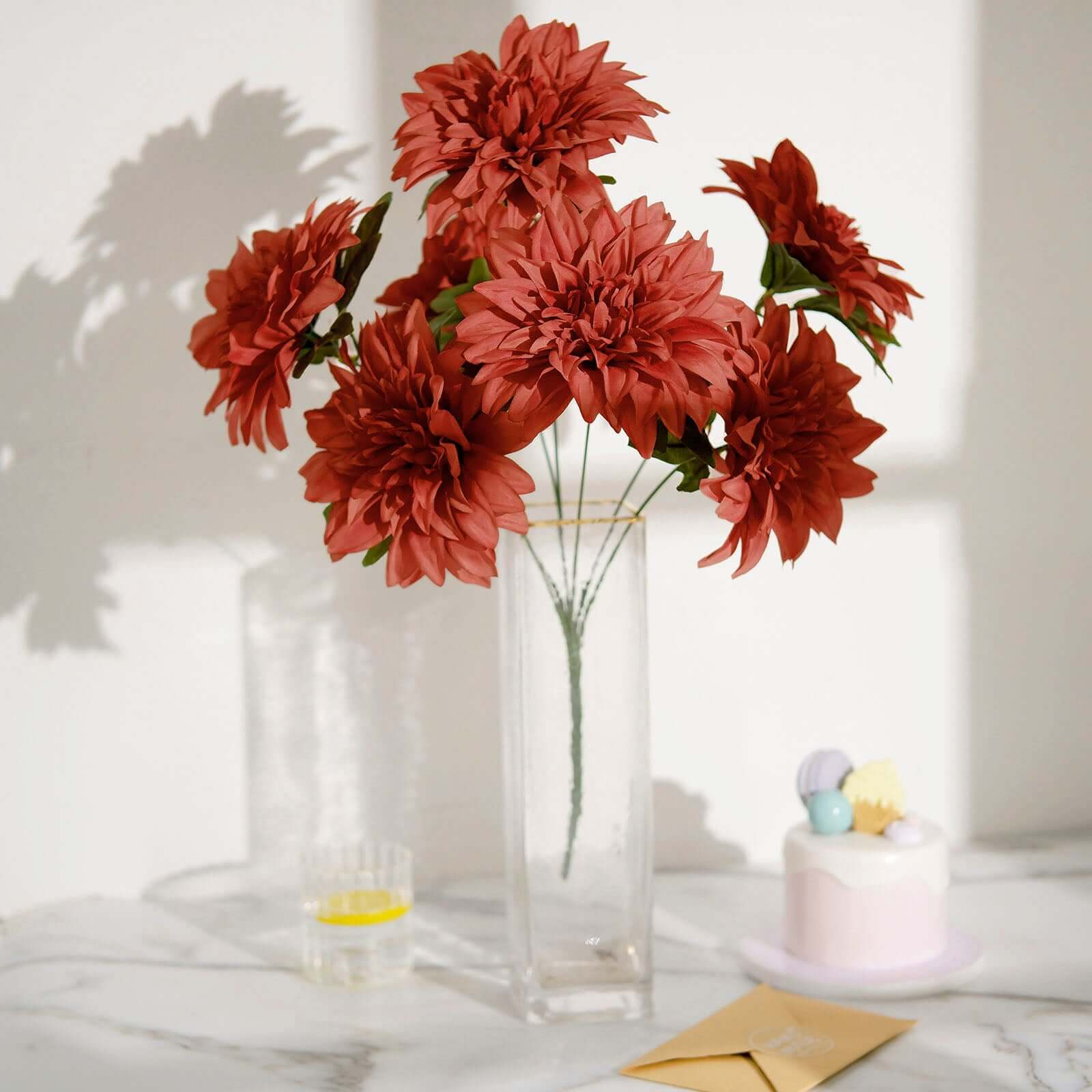 2 Bouquets 20 Terracotta Artificial Silk Dahlia Flower Spray Bushes