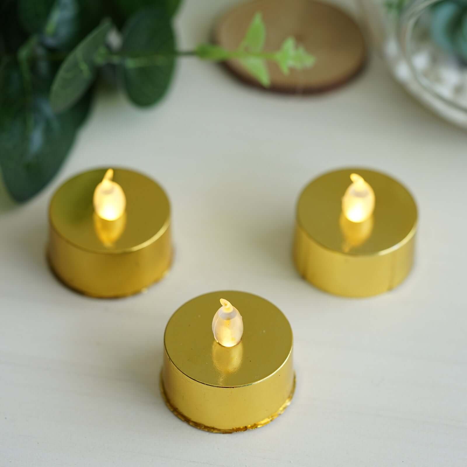 12-Pack LED Tealight Candles Metallic Gold Design - Reusable Flameless Battery Operated Lights