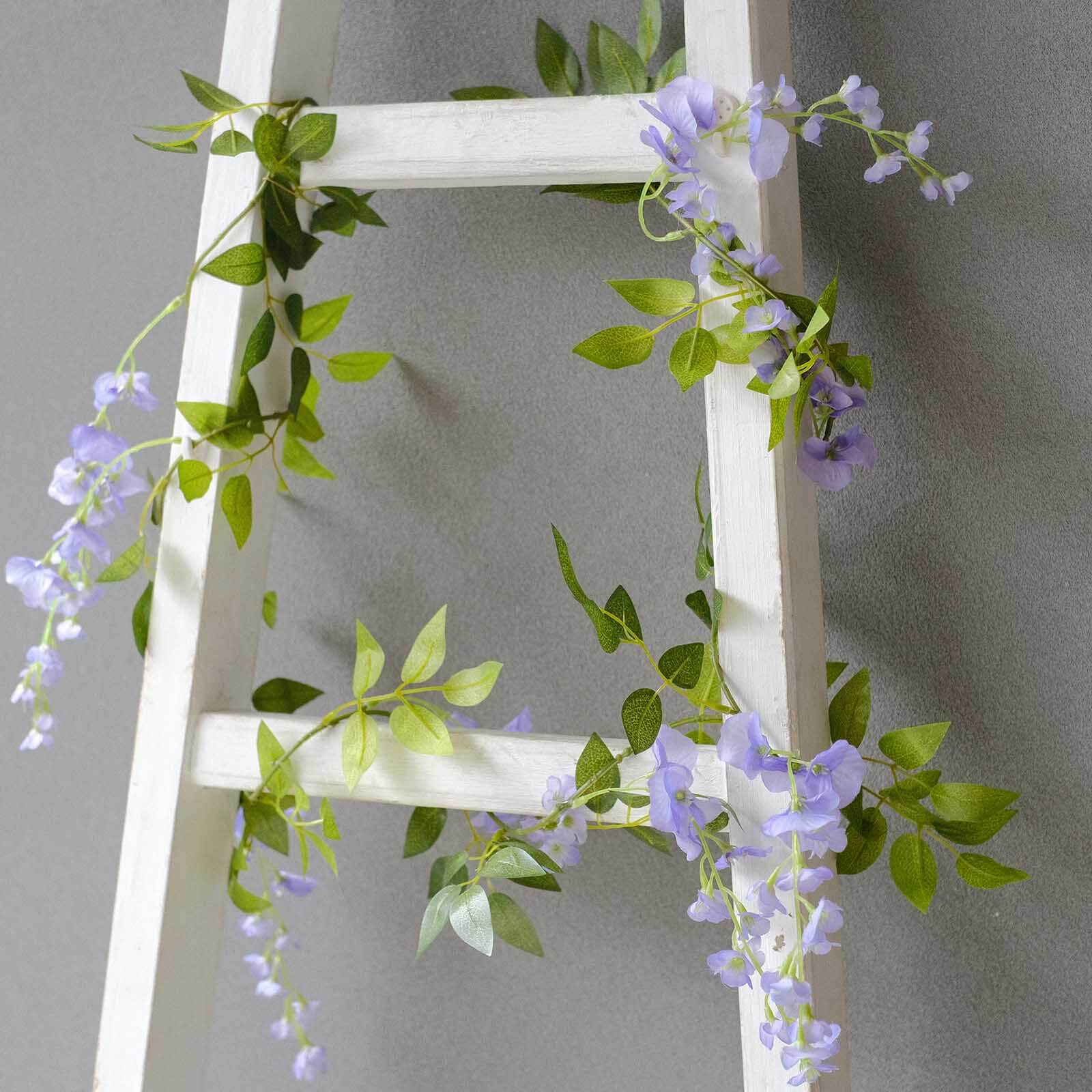 2 Pack 6ft Lavender Lilac Artificial Wisteria Flower Garland Hanging Vines, Silk Floral Garland Wedding Arch Decor