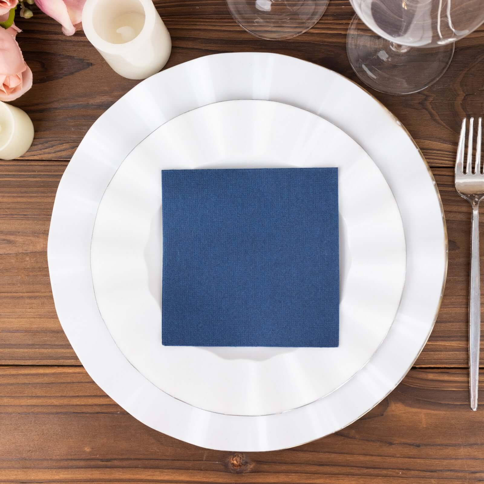 20-Pack Paper Linen-Like Cocktail Napkins Navy Blue - Disposable 5x5 Airlaid Soft Napkins