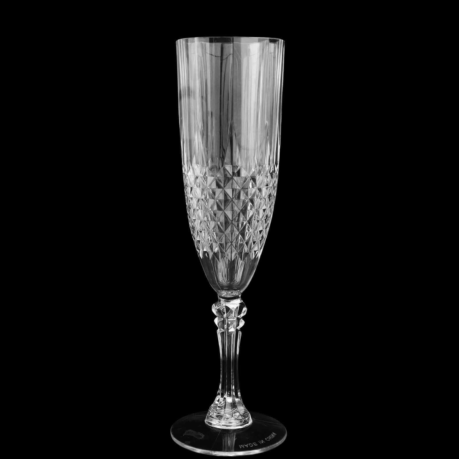 6-Pack Plastic Wedding Toast Flutes Clear Transparent Crystal Cut Style - Reusable Champagne Glasses 8oz