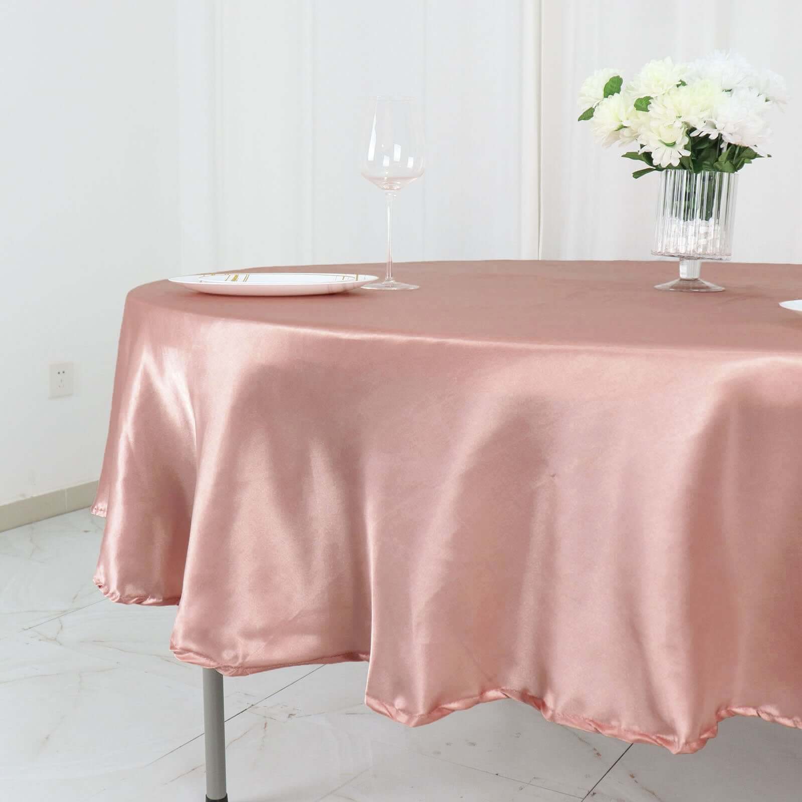 Satin 90 Round Tablecloth Dusty Rose - Smooth and Lustrous Table Cover