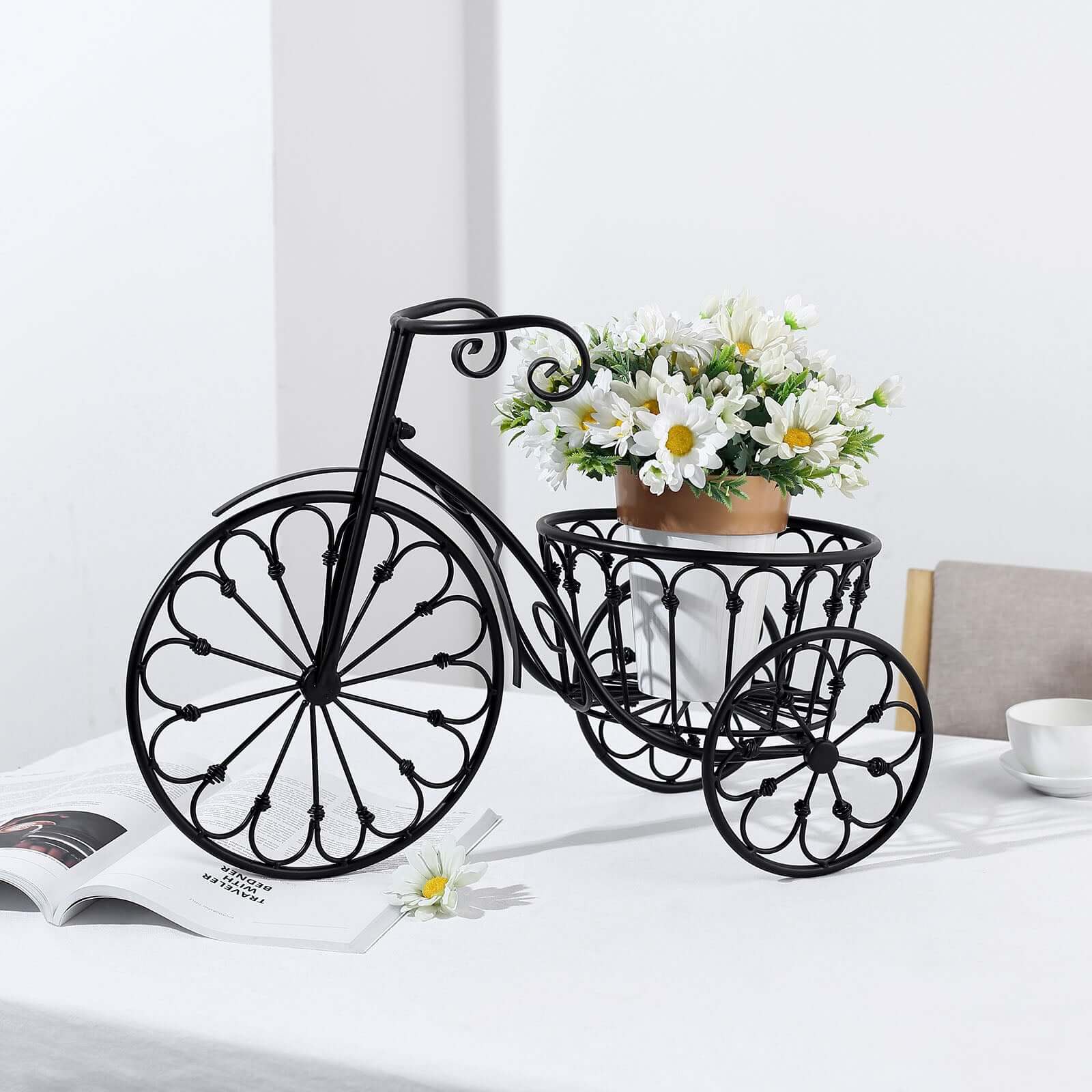 Tricycle Planter Basket Black Decorative Design - Metal Indoor/Outdoor Plant Stand 22