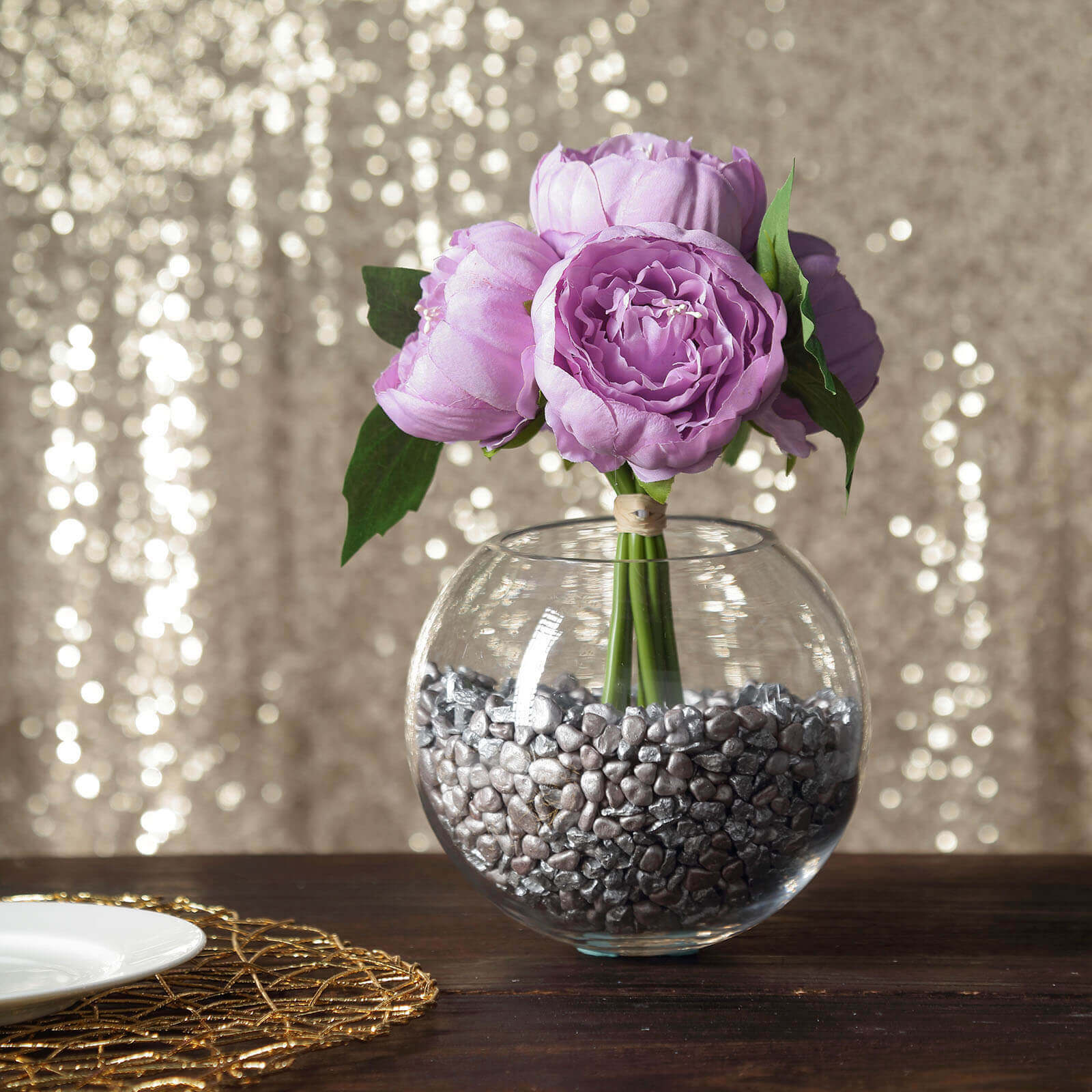 5 Flower Head Lavender Lilac Peony Bouquet Artificial Silk Peonies Spray
