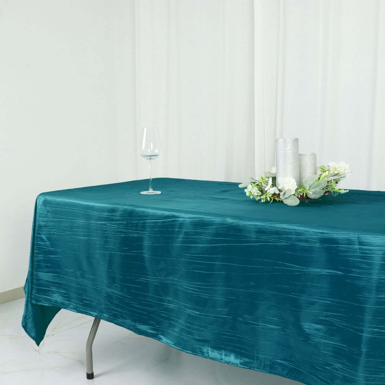 Taffeta 60x102 Rectangle Tablecloth Teal - Accordion Crinkle Table Cover