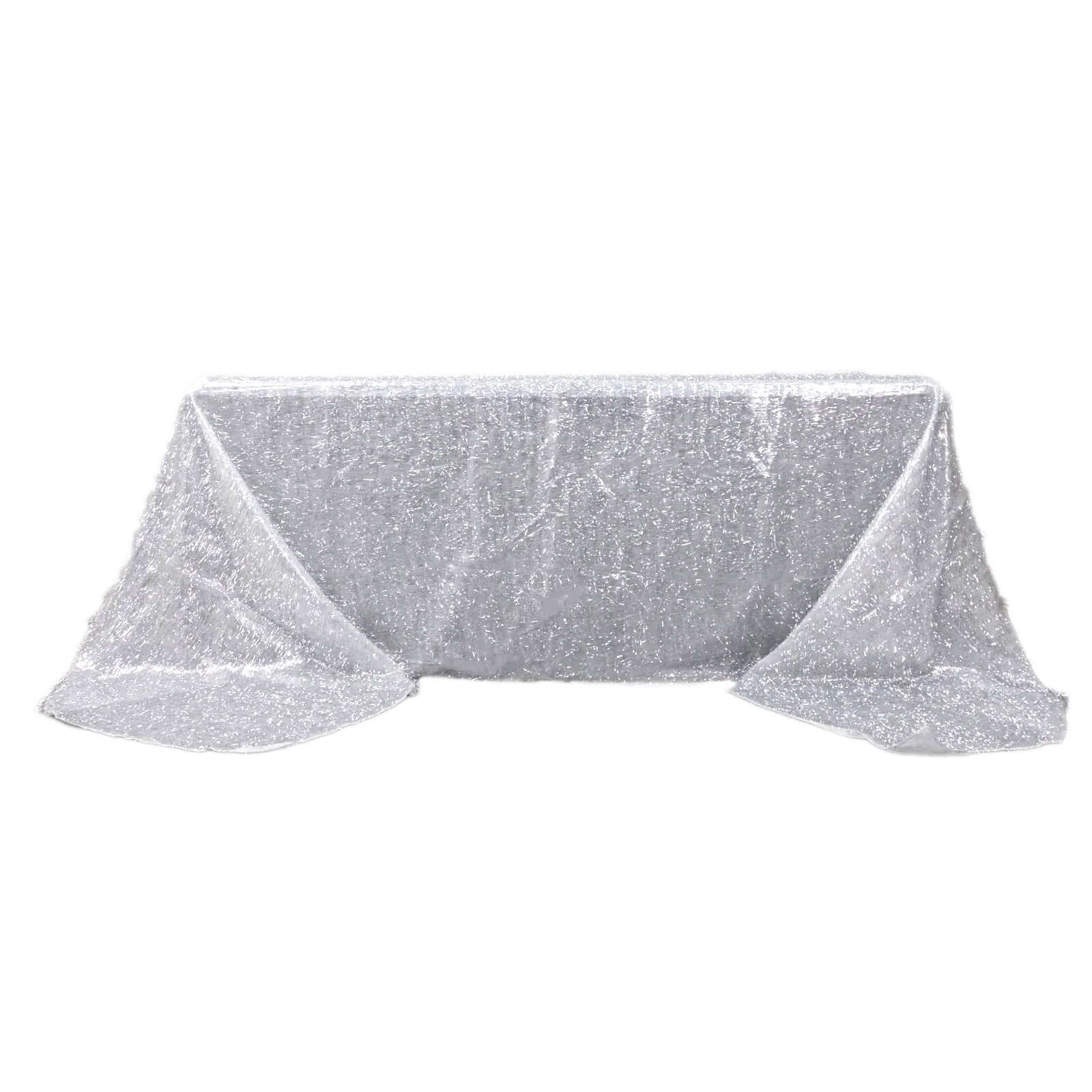 Polyester 90x156 Rectangle Tablecloth Silver Metallic Fringe Shag Tinsel Table Cover