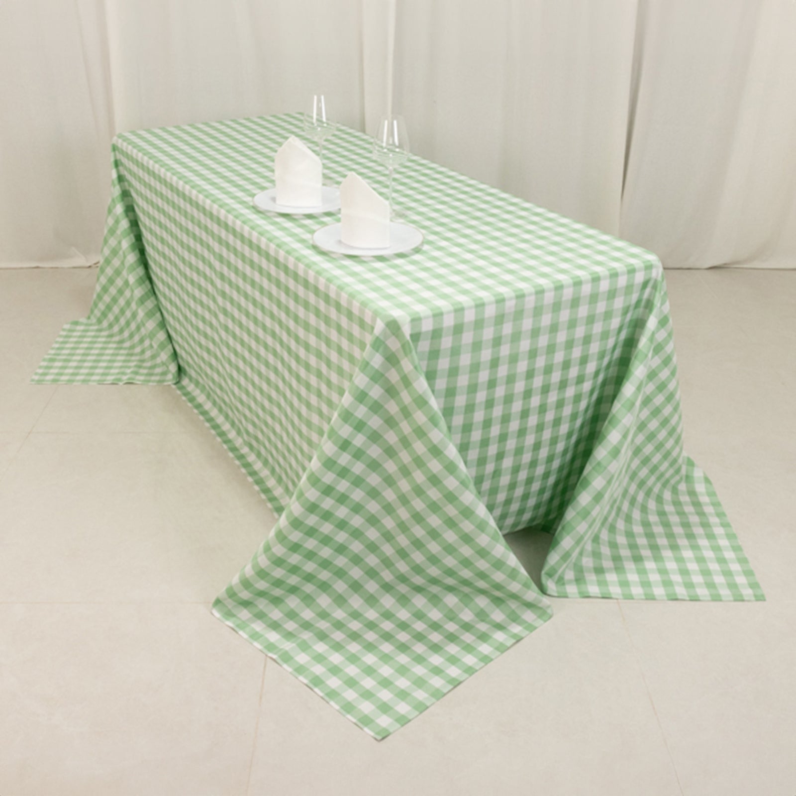 Polyester 90x132 Rectangle Tablecloth White/Sage Green - Seamless Checkered Buffalo Plaid Table Cover