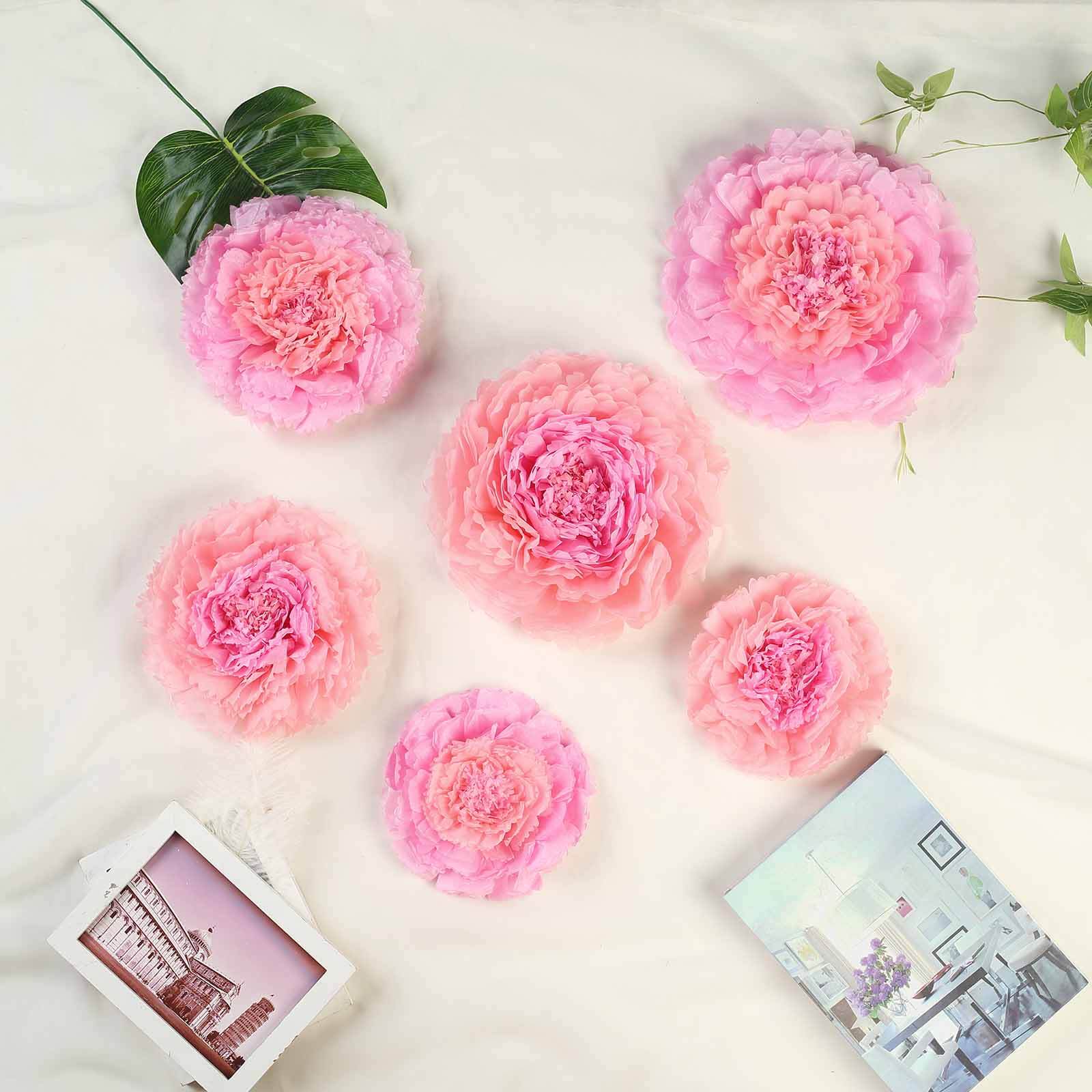 Set of 6 Blush Pink Carnation 3D Paper Flowers Wall Decor - 7,9,11