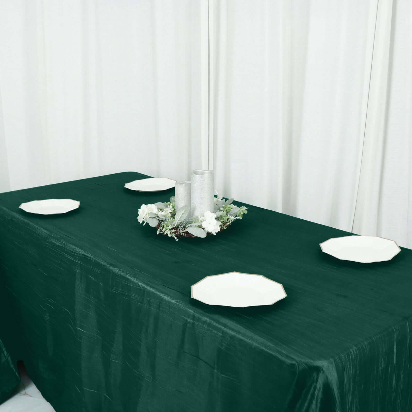 Taffeta 90x156 Rectangle Tablecloth Hunter Emerald Green - Accordion Crinkle Seamless Table Cover