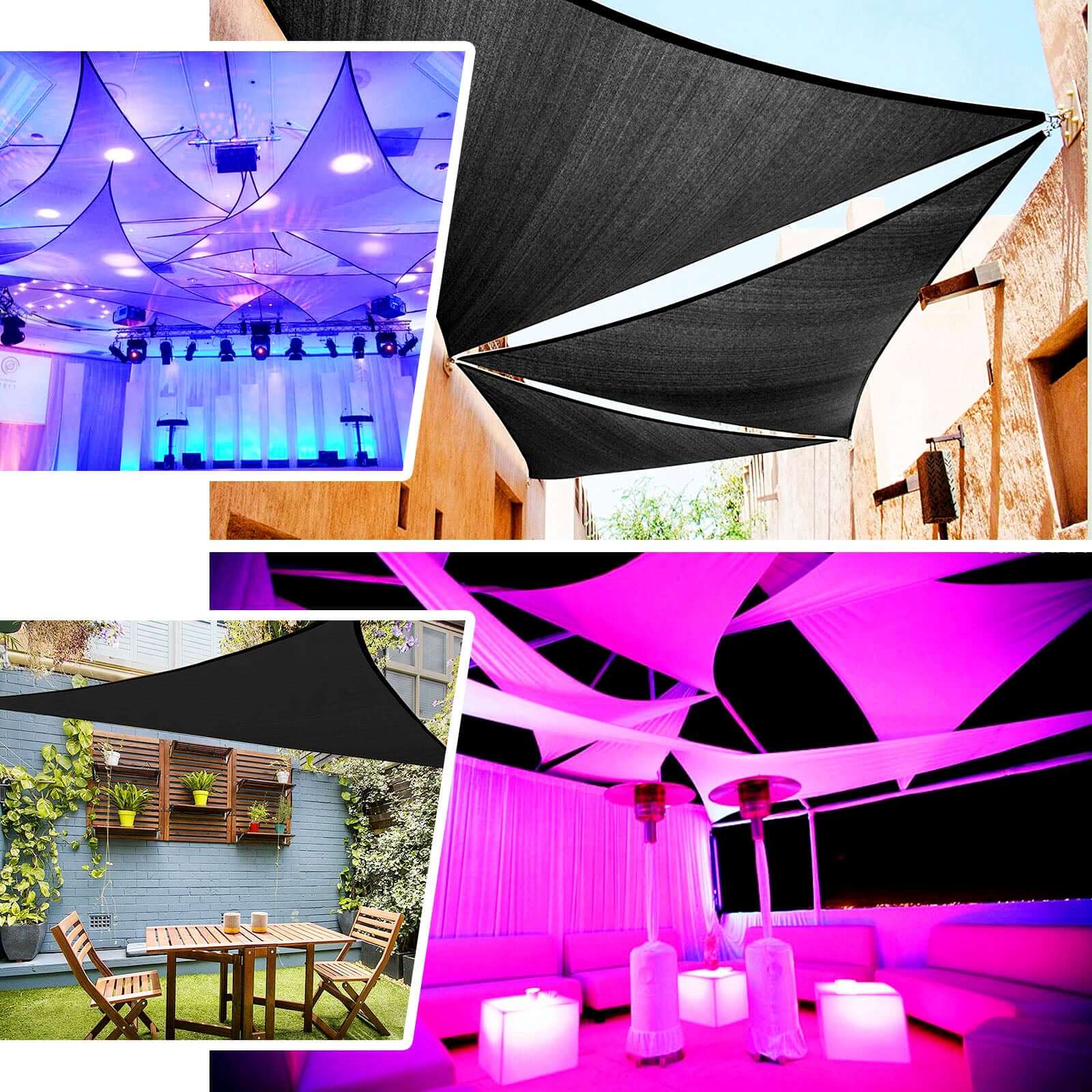 6ft Black Triangle Sun Shade Sail Canopy, Spandex Stage Backdrop