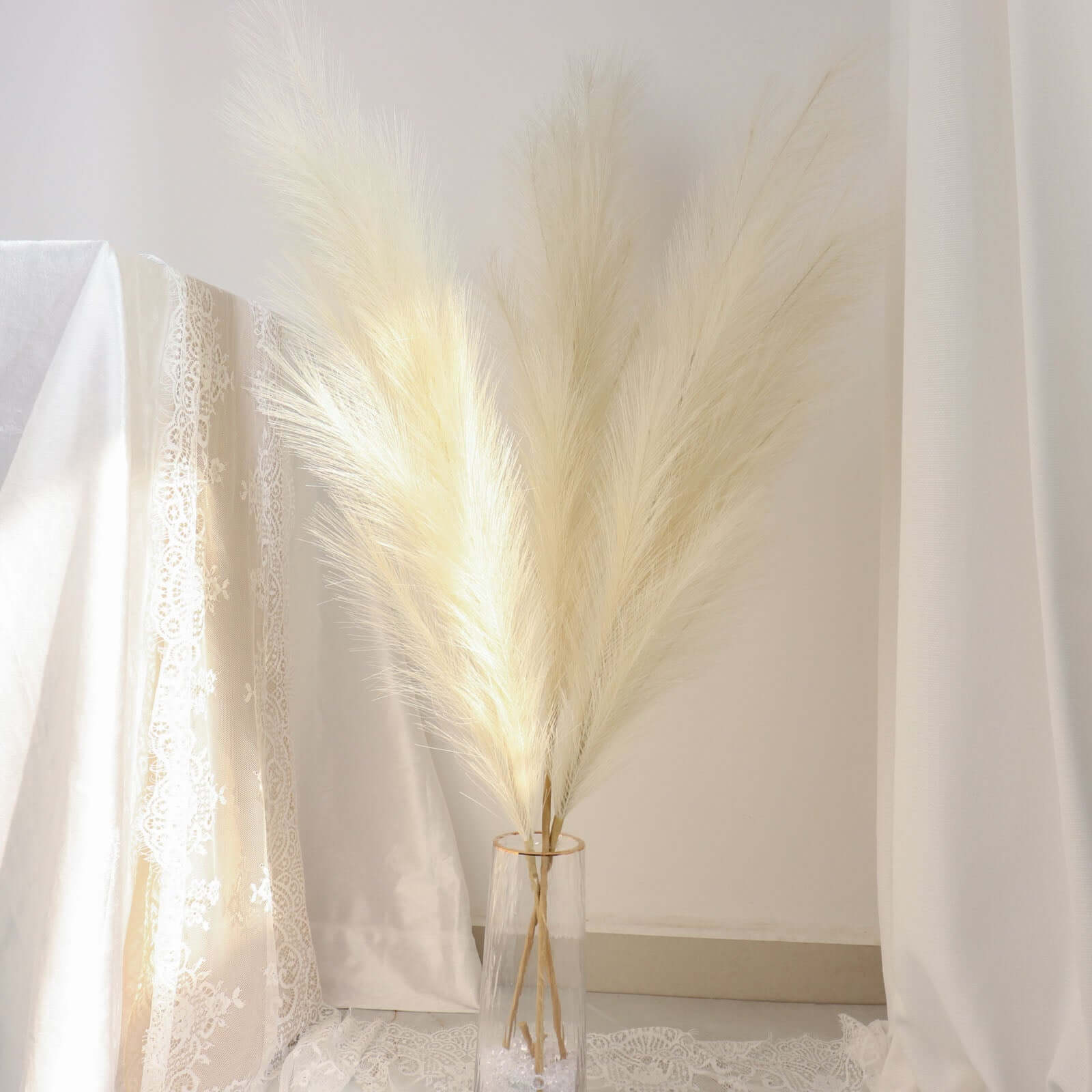 3 Stems Artificial Pampas Grass Decor Cream - Soft Realistic Faux Ornamental Grass Branches for Rustic Boho Chic Backdrops Floral Styling & Vase Displays 44