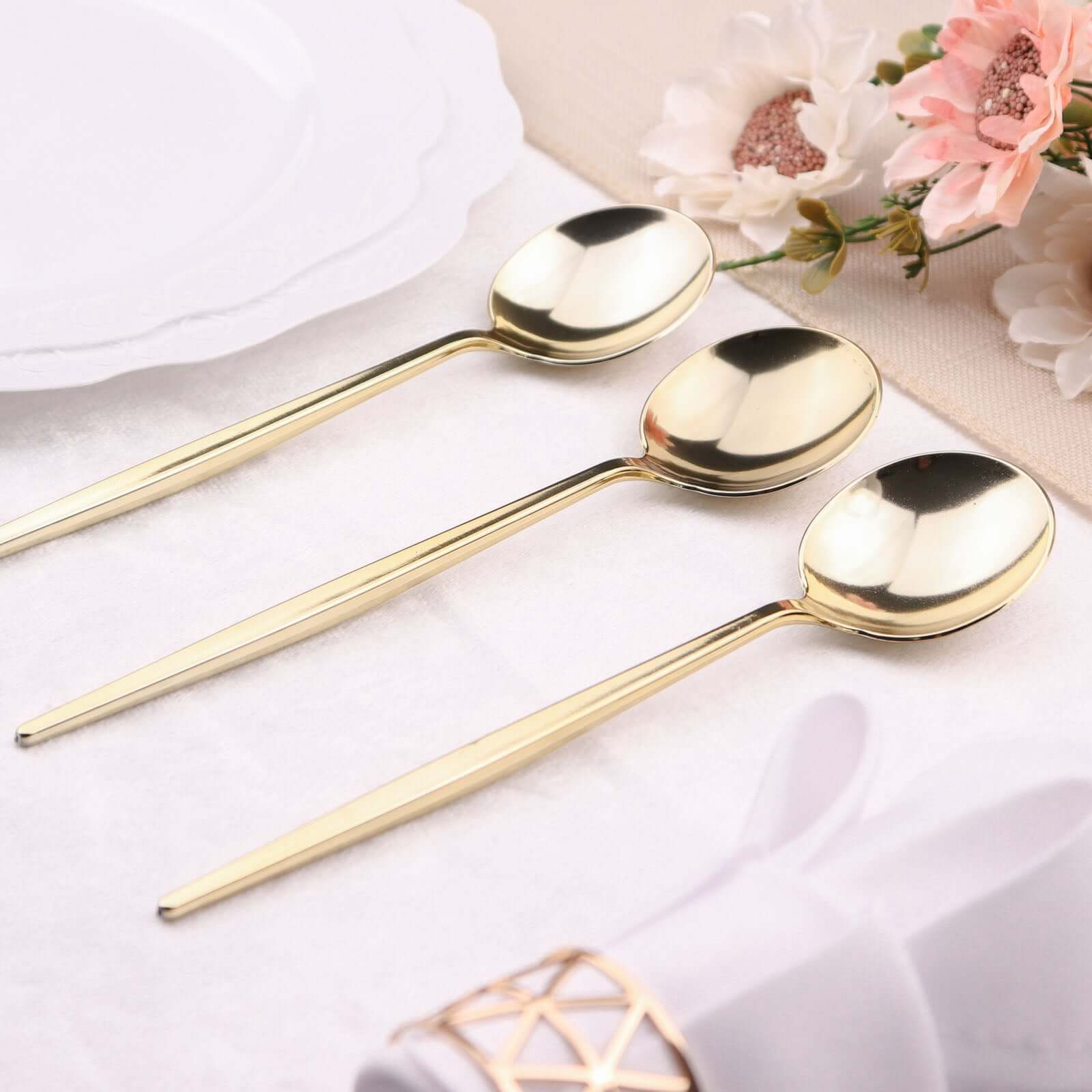 24-Pack Plastic Spoons Glossy Gold - Premium Heavy Duty Disposable Silverware 8